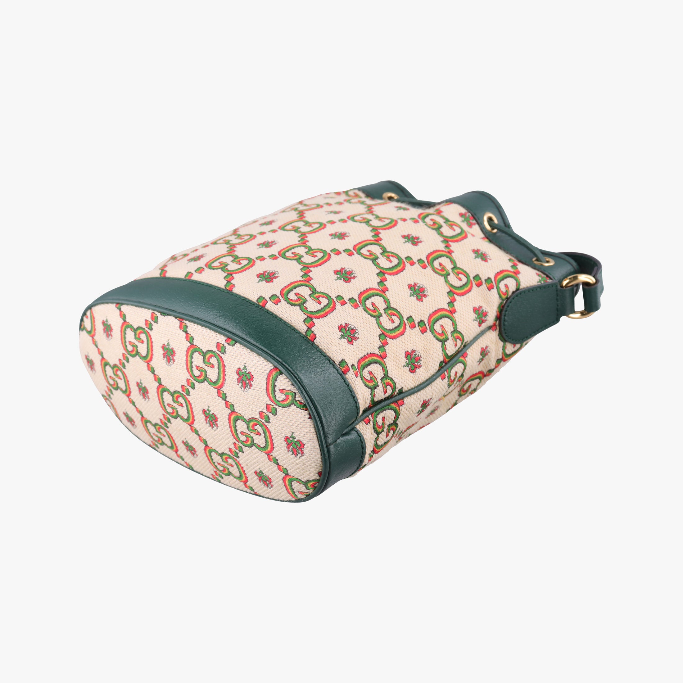 100th Anniversary Ophidia Mini Bucket Green×Multi-color Canvas×Leather 676682 I035885864100周年記念 オフィディア ミニ バケツ グリーン×マルチ キャンバス×レザー 676682 I035885864