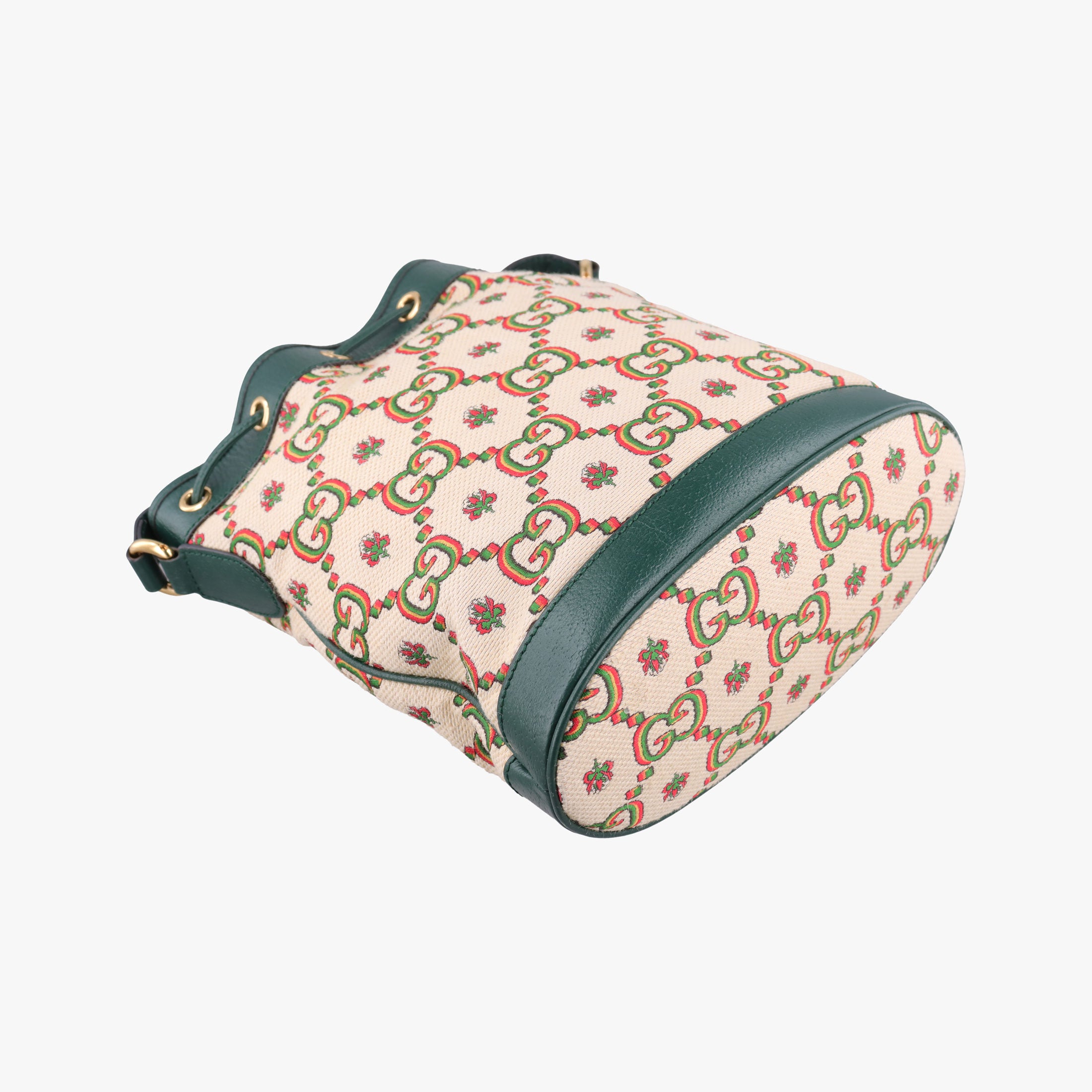 100th Anniversary Ophidia Mini Bucket Green×Multi-color Canvas×Leather 676682 I035885864100周年記念 オフィディア ミニ バケツ グリーン×マルチ キャンバス×レザー 676682 I035885864