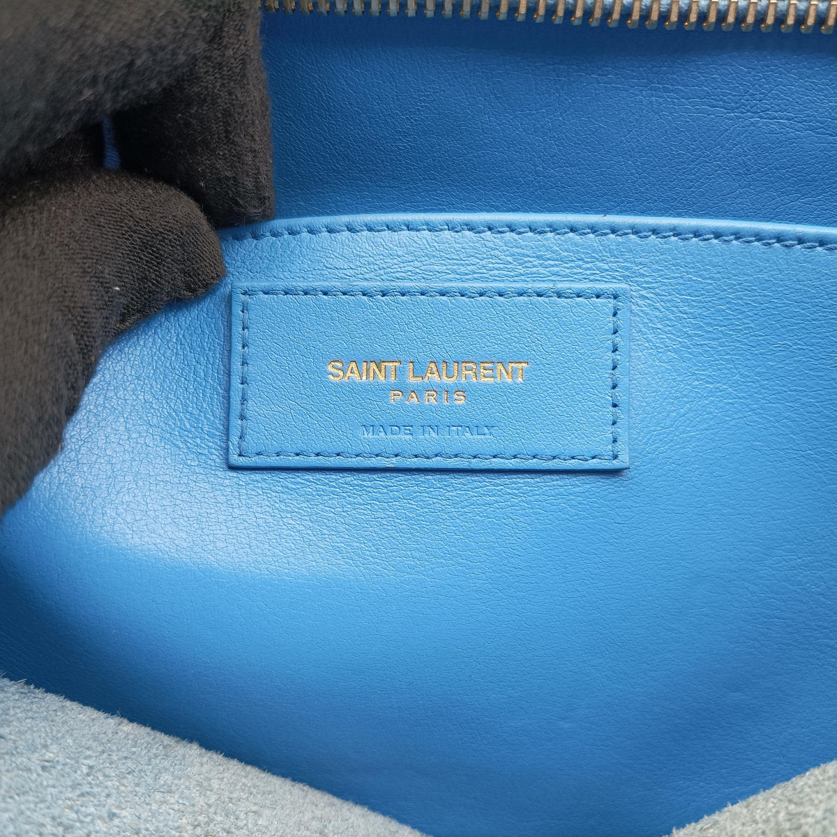 Pre-owned Yves Saint Laurent BABY CABAS Blue Leather 400914 shoulderbag | stylenewstar