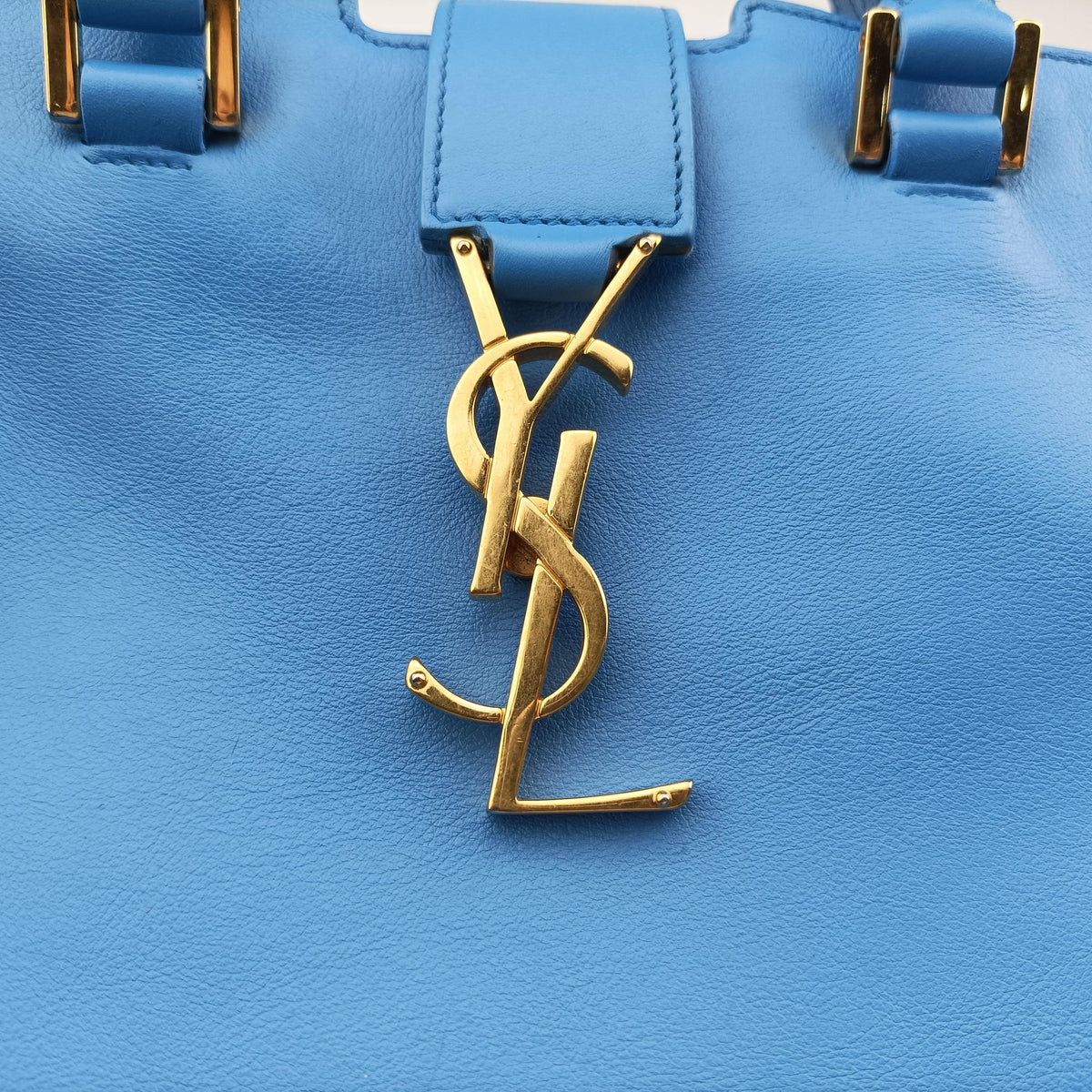 Pre-owned Yves Saint Laurent BABY CABAS Blue Leather 400914 shoulderbag | stylenewstar