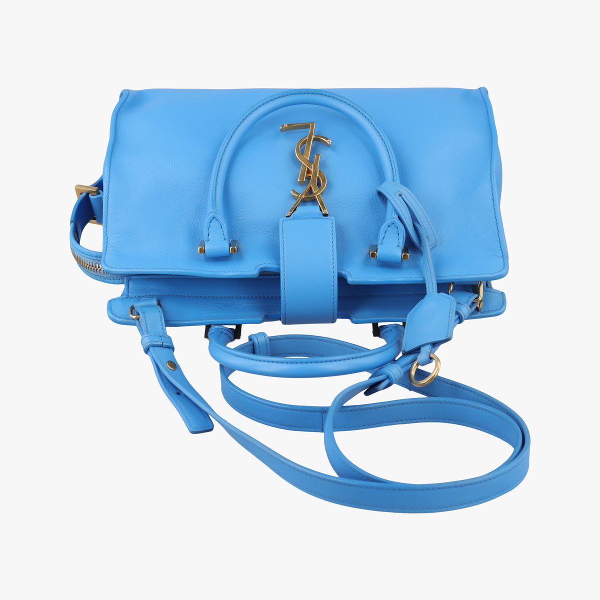 Pre-owned Yves Saint Laurent BABY CABAS Blue Leather 400914 shoulderbag | stylenewstar