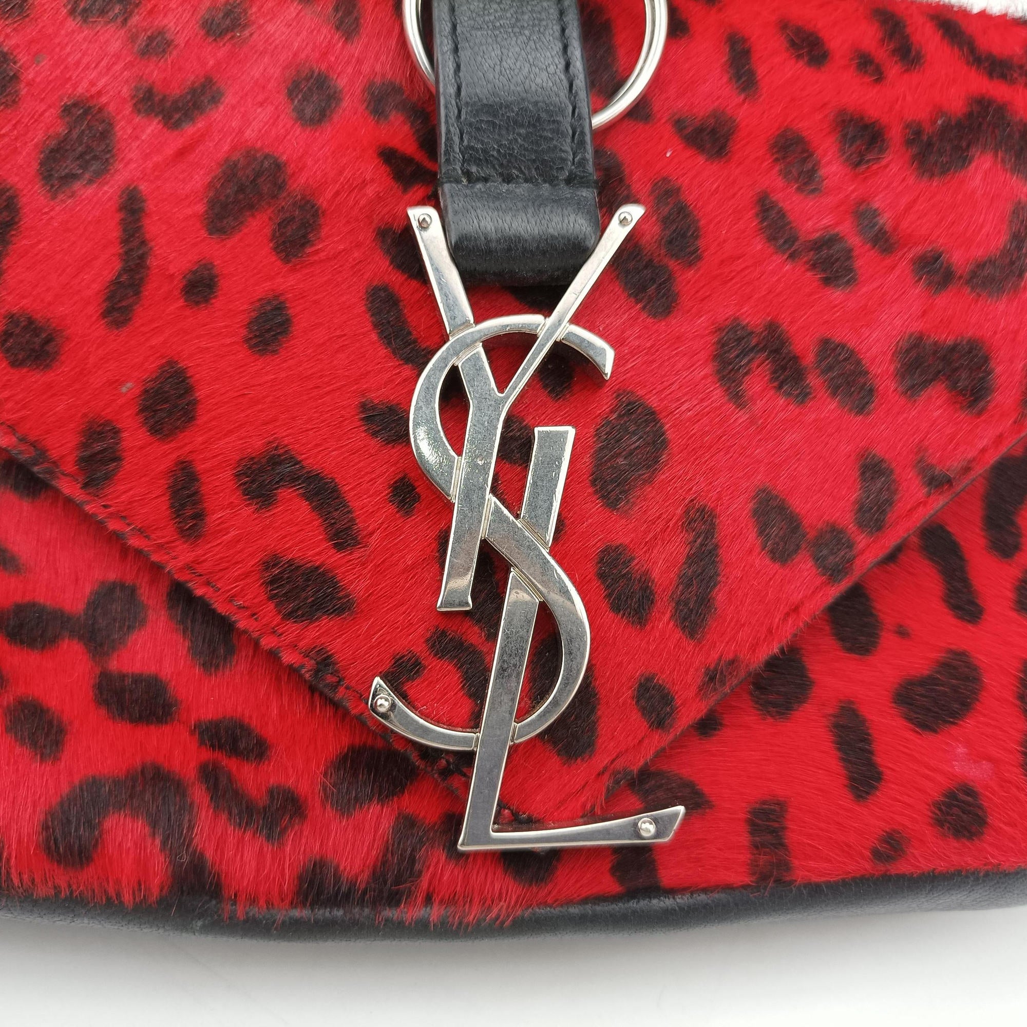 Monogram Leopard Print Baby Punk Chain Red×Black Pony hair x Leather 401648 CLD401648.0715モノグラム レオパードプリント ベビーパンクチェーン レッド×ブラック ハラコ×レザー 401648 CLD401648.0715