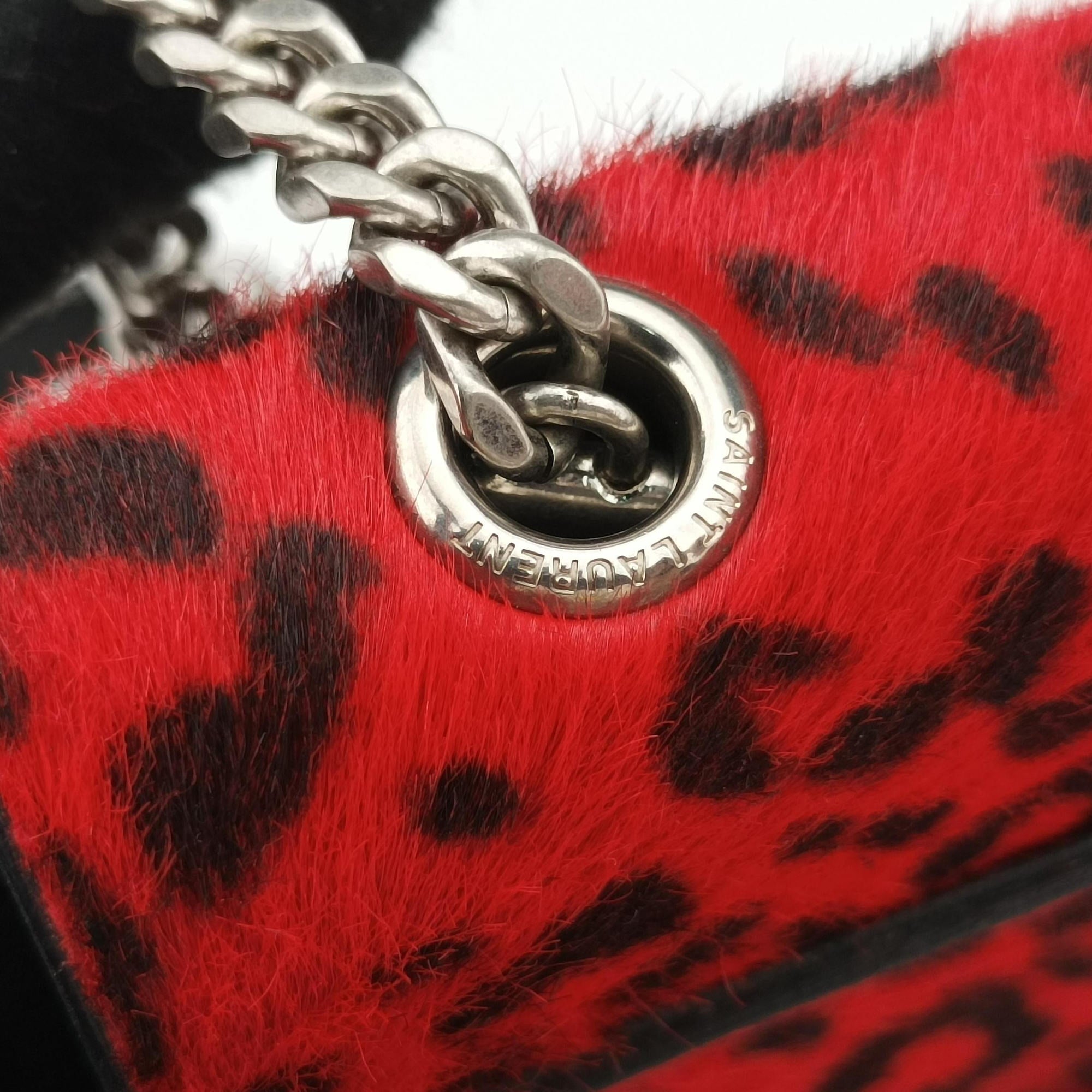 Monogram Leopard Print Baby Punk Chain Red×Black Pony hair x Leather 401648 CLD401648.0715モノグラム レオパードプリント ベビーパンクチェーン レッド×ブラック ハラコ×レザー 401648 CLD401648.0715