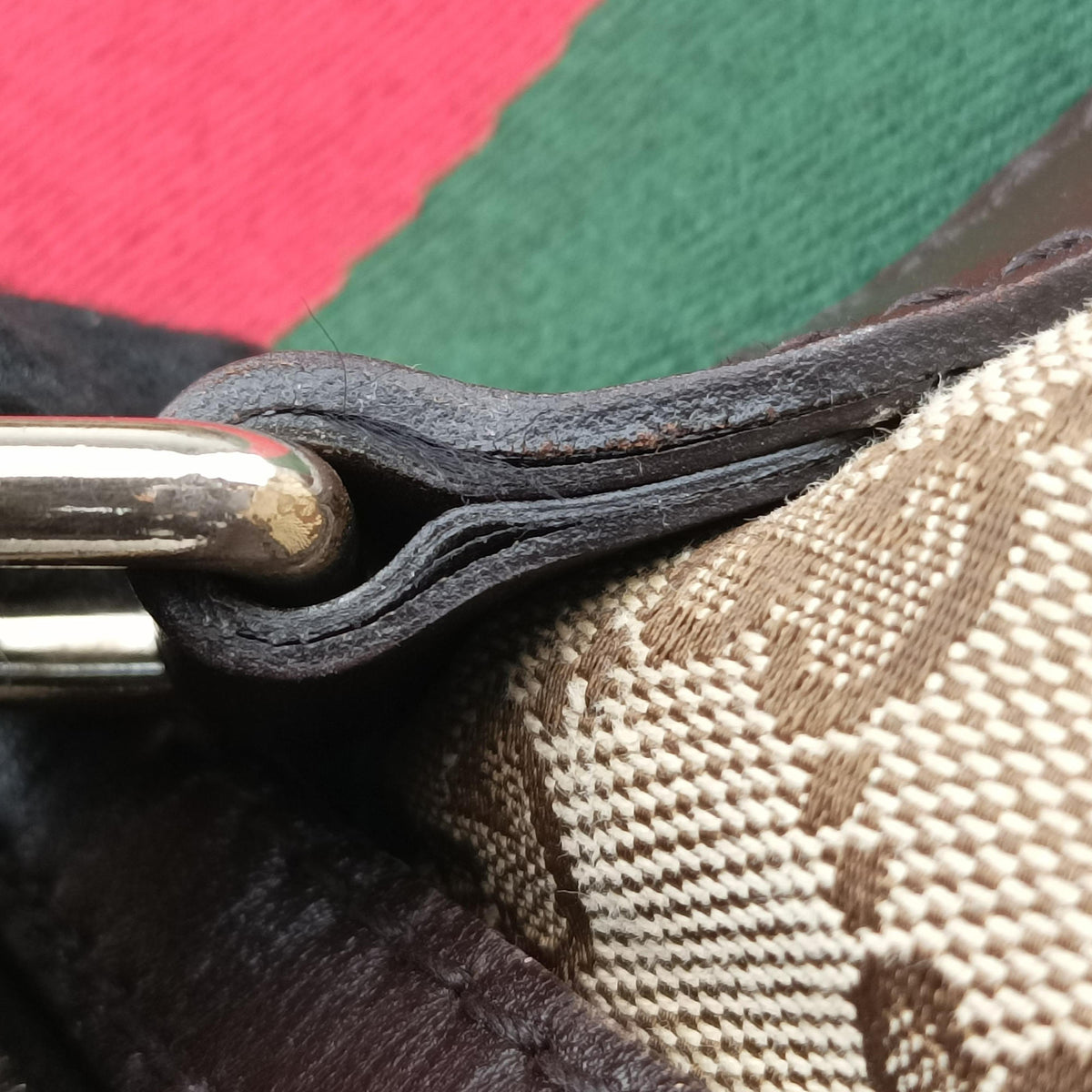 Sherry Line Beige×green×red canvas×leather 247205 I9854304シェリーライン ベージュ×グリーン×レッド キャンバス×レザー 247205 I9854304