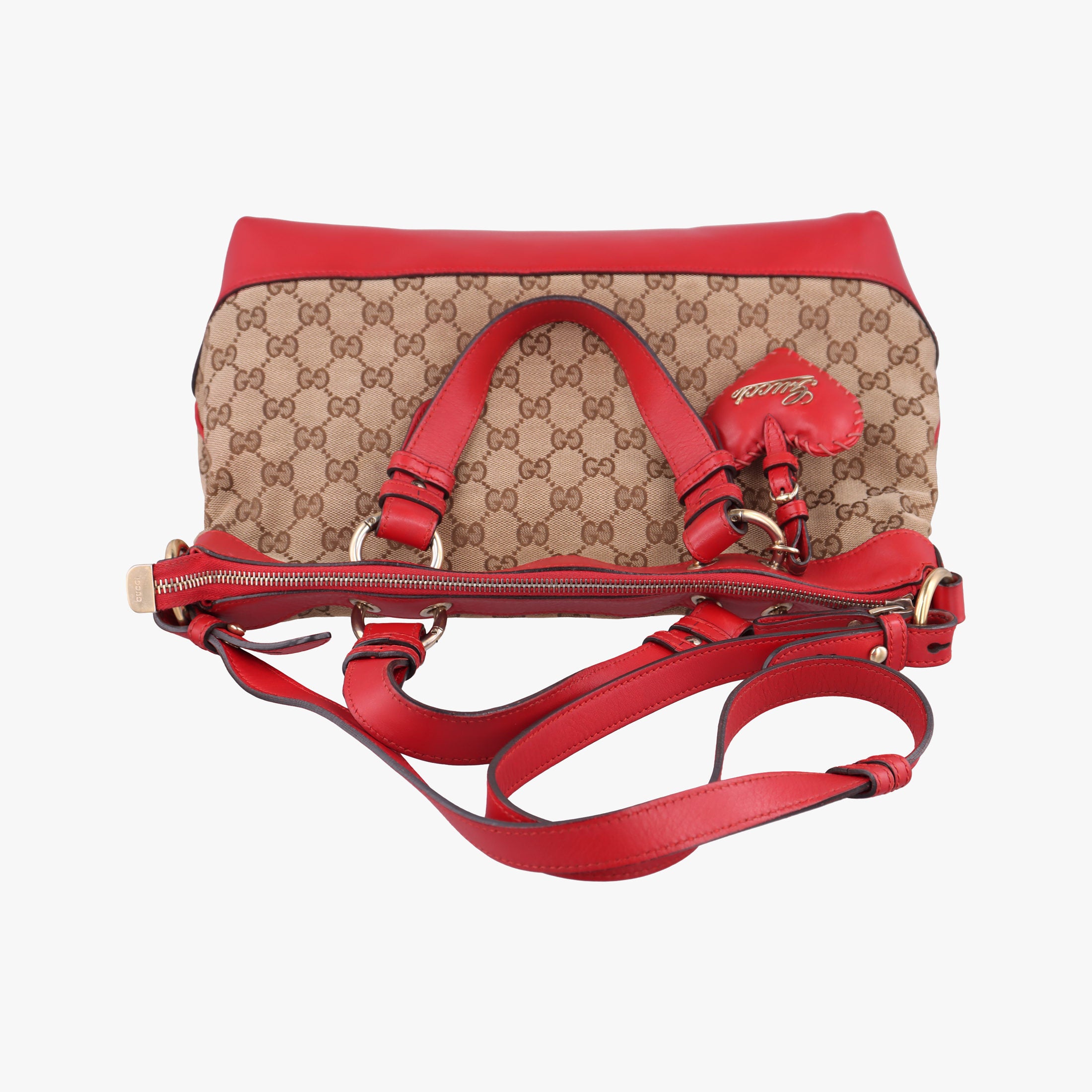 Valentine heart charm beige×red Canvas×Leather 309122 G013679720バレンタイン ハートチャーム ベージュ×レッド キャンバス×レザー 309122 G013679720