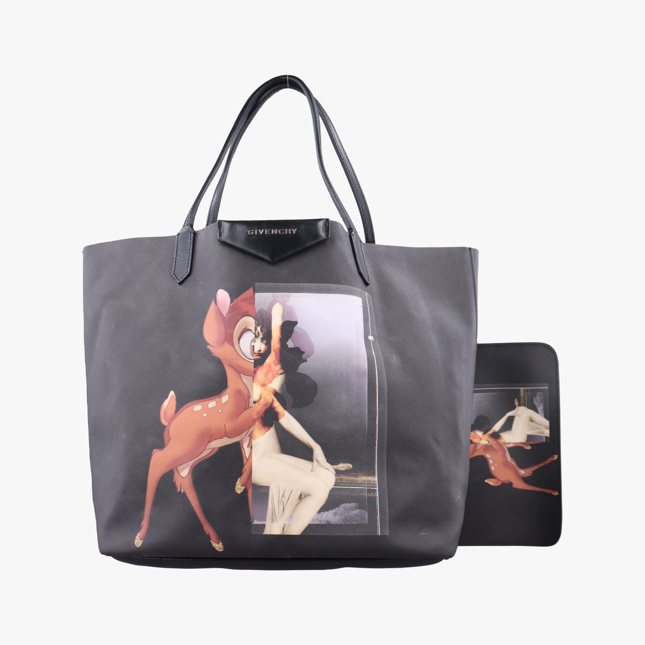 Bambi Print Antigona tote Black Leather 3C0174アンティゴナ バンビ プリント ショッピングトート ブラック レザー 3C0174