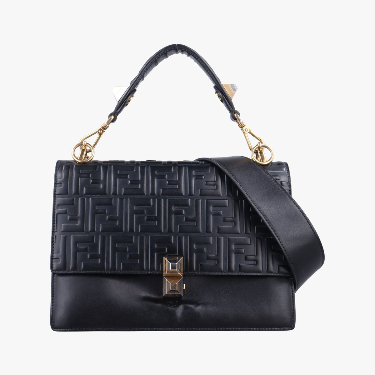 Pre-owned Fendi Kan I Black Leather 8BT283 shoulderbag | stylenewstar