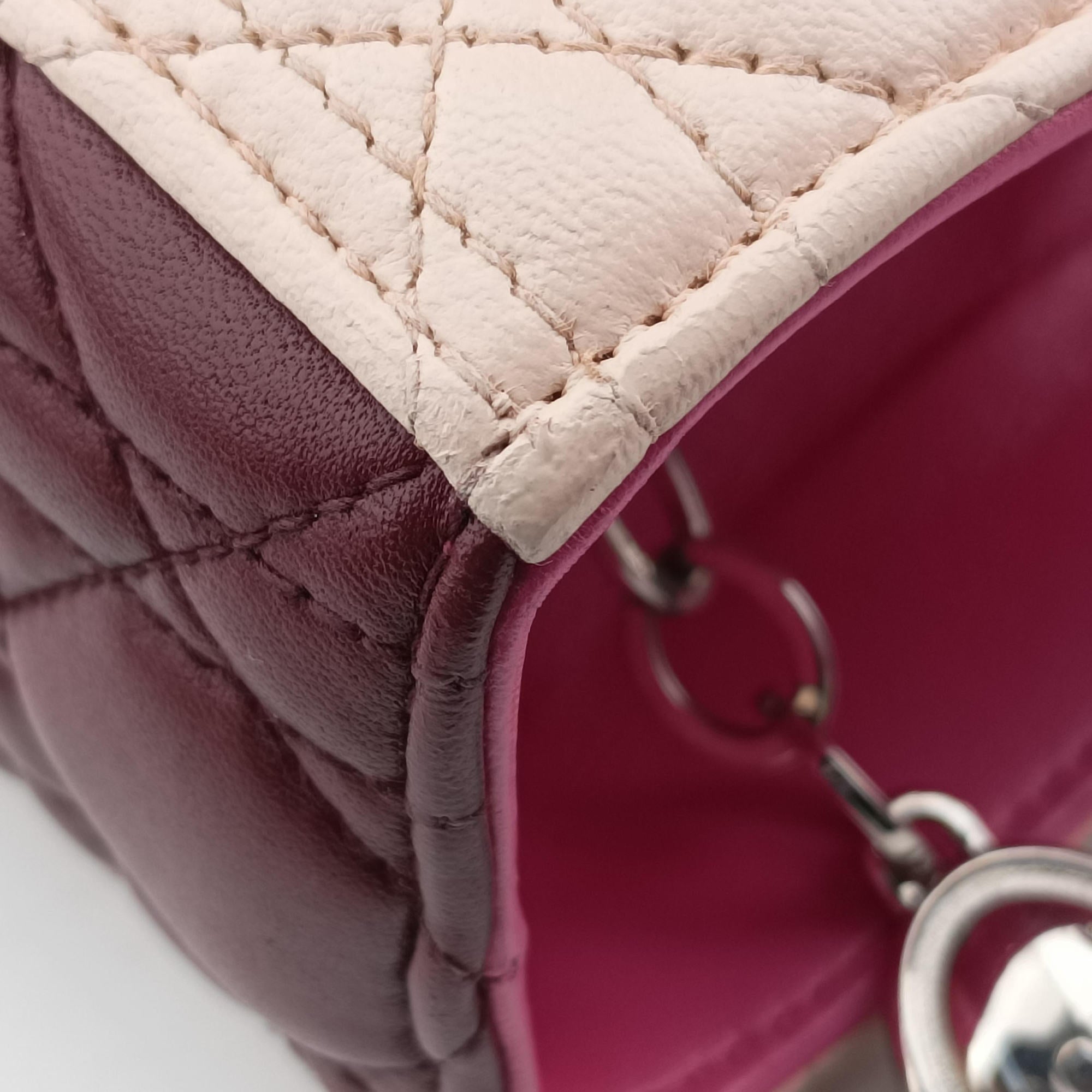 Lady Dior Pink × Bordeaux × Rose Red lambskin 15-BO-1114レディディオール ピンク × ボルドー × ローズレッド ラムスキン 15-BO-1114