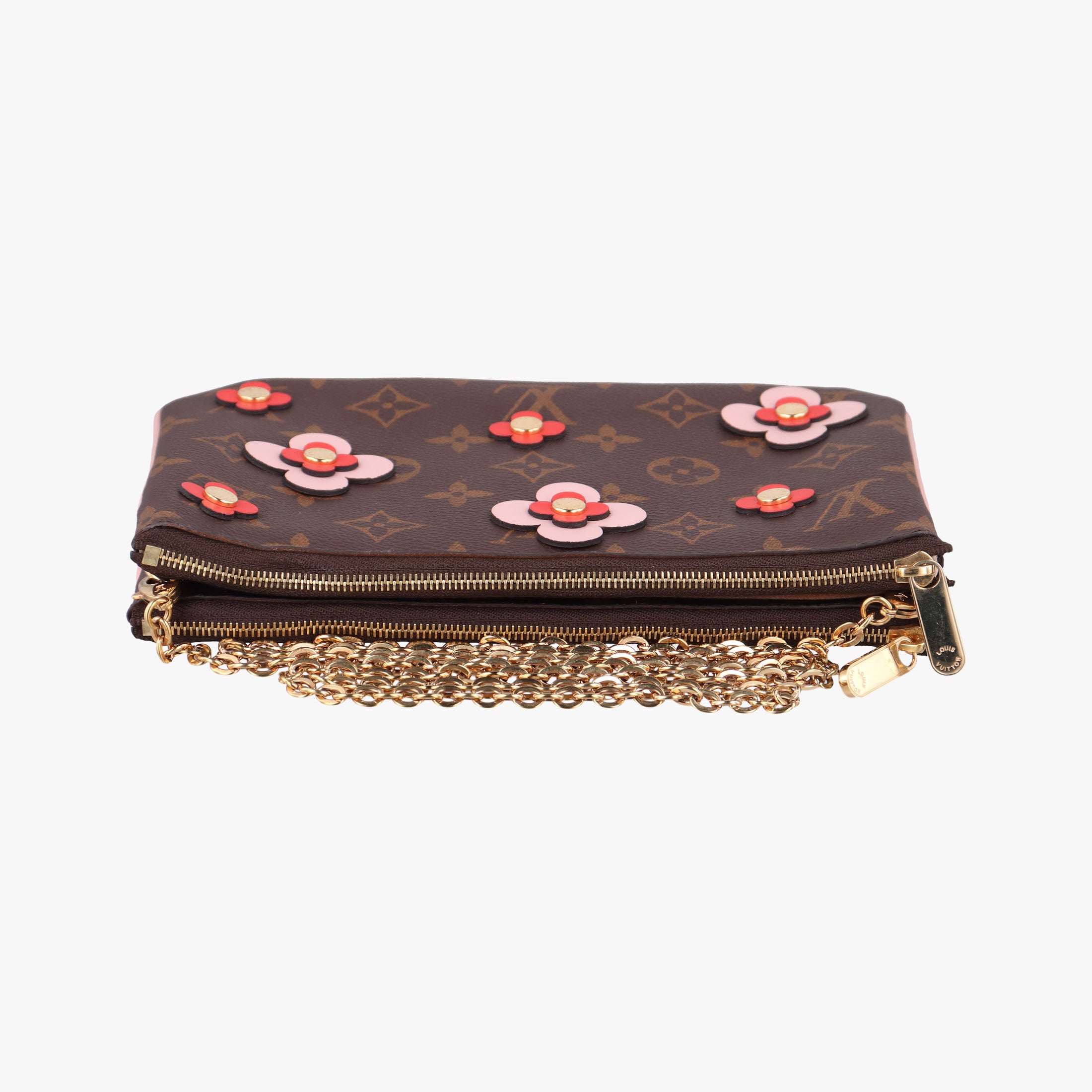 Pochette Double Zip Blooming Flowers brown×multicolor Monogram Canvas×calf leather M63905 GI4198 IC Chipポシェット ドゥーブルジップ ブルーミングフラワー モノグラム/ブラウン×マルチカラー モノグラムキャンバス×カーフレザー M63905 GI4198 ICチップ