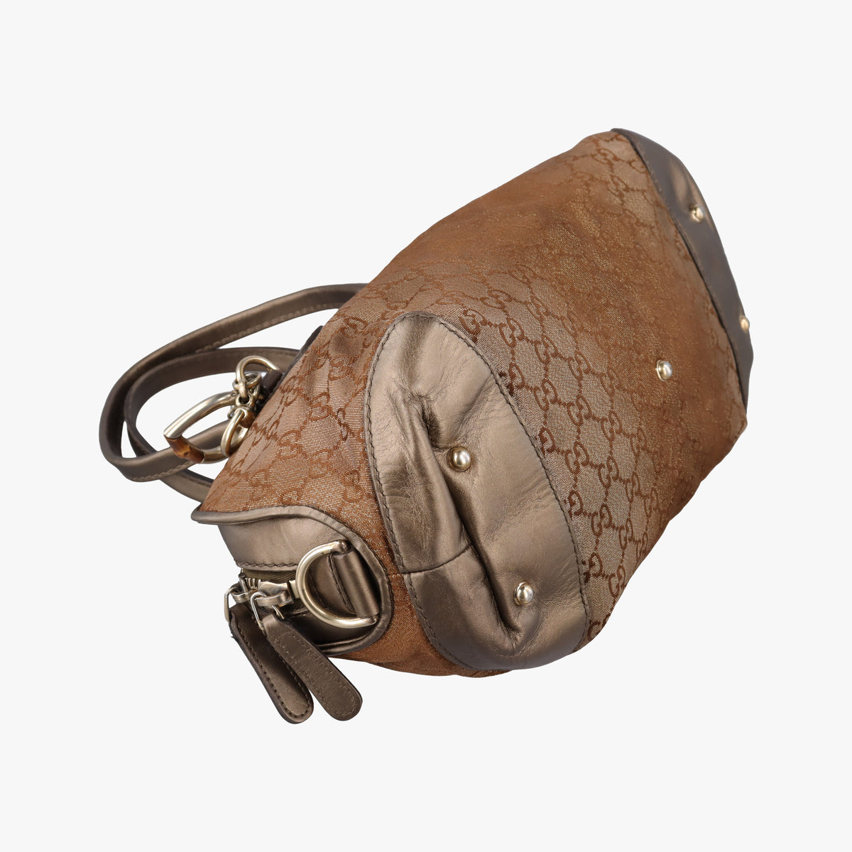 Pre-owned Gucci Heart Bit charm Golden×Brown canvas×leather 269955 handbag | stylenewstar