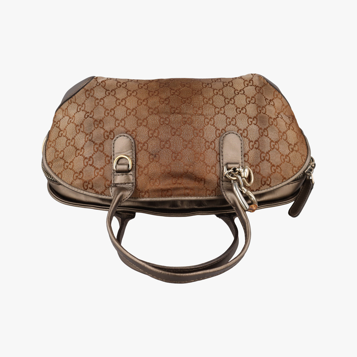 Pre-owned Gucci Heart Bit charm Golden×Brown canvas×leather 269955 handbag | stylenewstar