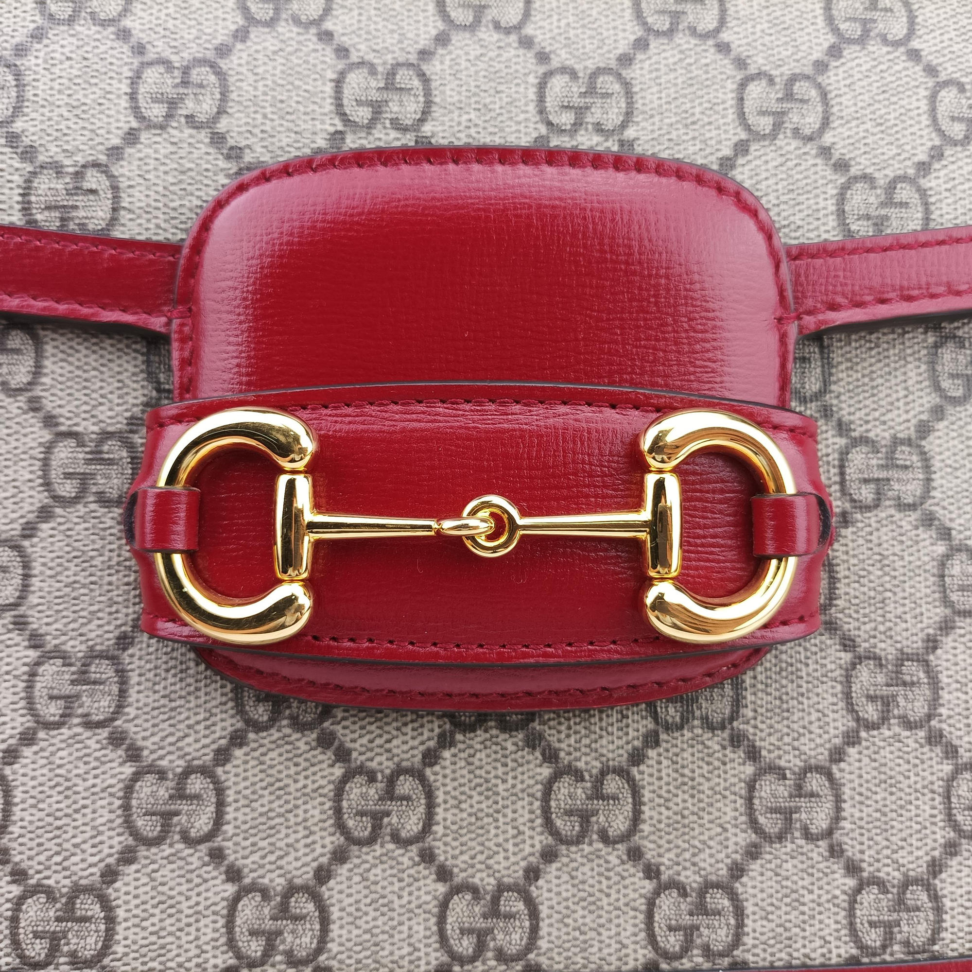 The Hacker Project Horsebit 1955 Beige × Brown × Red PVC coated canvas×Leather 602204 A032842124ホースビット 1955 ベージュ×ブラウン×レッド PVCコーティングキャンバス×レザー 602204 A032842124