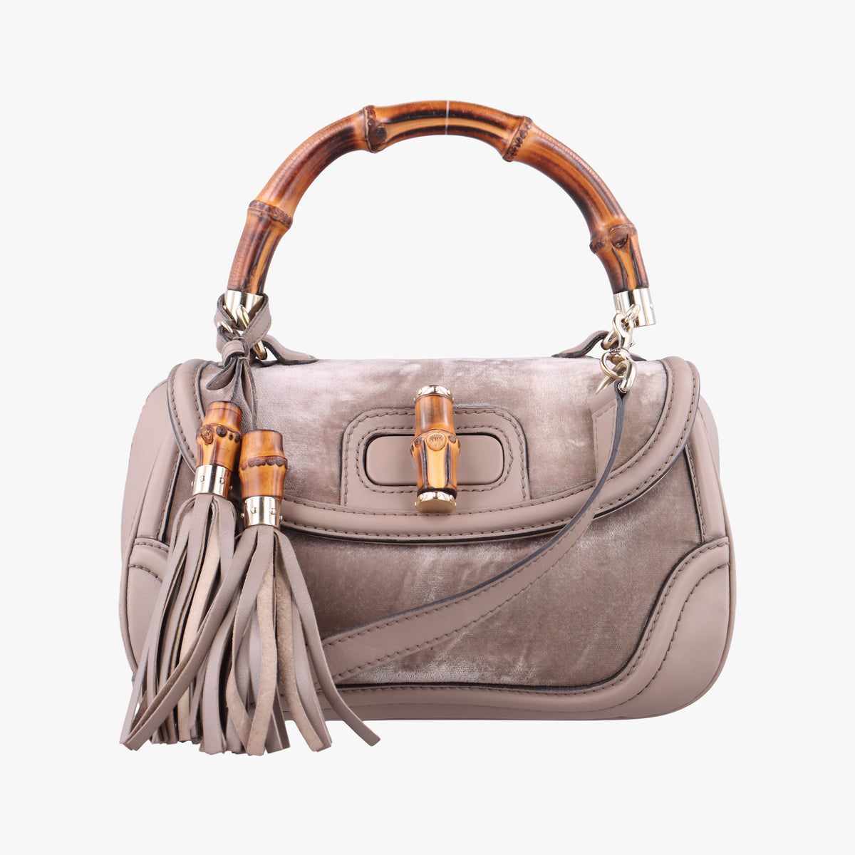 Pre-owned Gucci New Bamboo Grey velour×Leather 254884 shoulderbag | stylenewstar