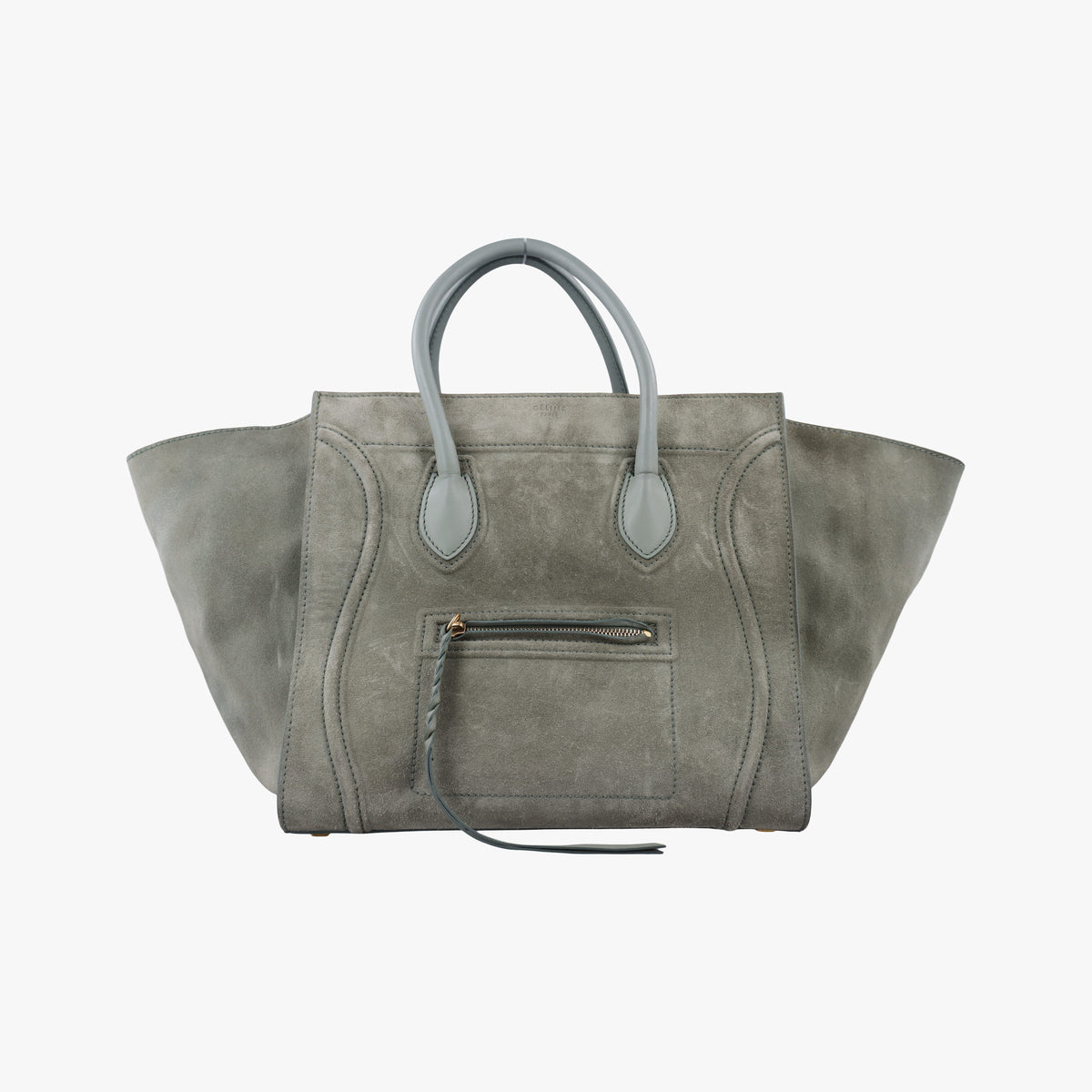 Pre-owned Celine Luggage Small Square Phantom GreenGrey Suede handbag | stylenewstar