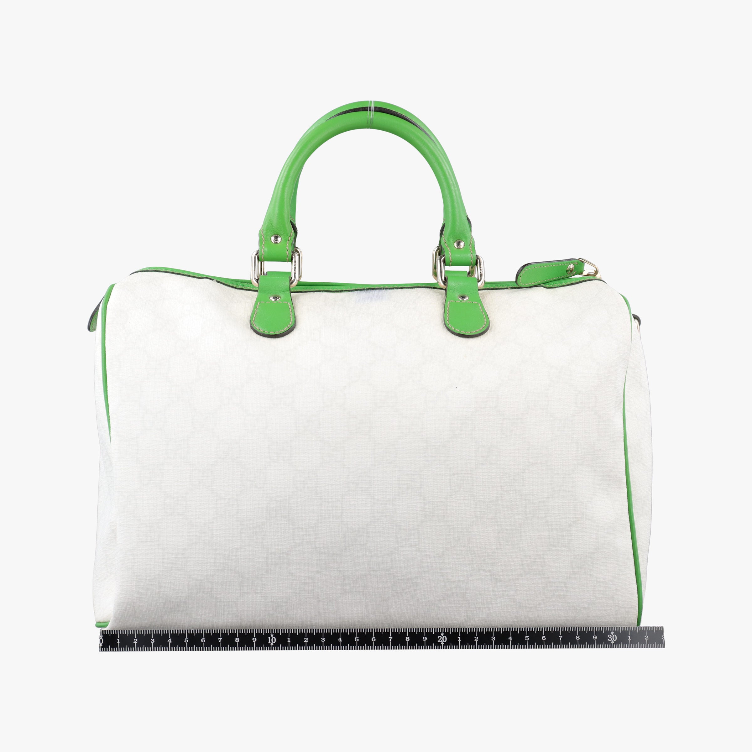 GG Flag Joy Boston White × Green × Yellow × Blue PVC Coated Canvas × Leather 195451 G012583045GGフラッグ ジョイ ボストン ホワイト × グリーン × イエロー × ブルー PVCコーティングキャンバス × レザー 195451 G012583045
