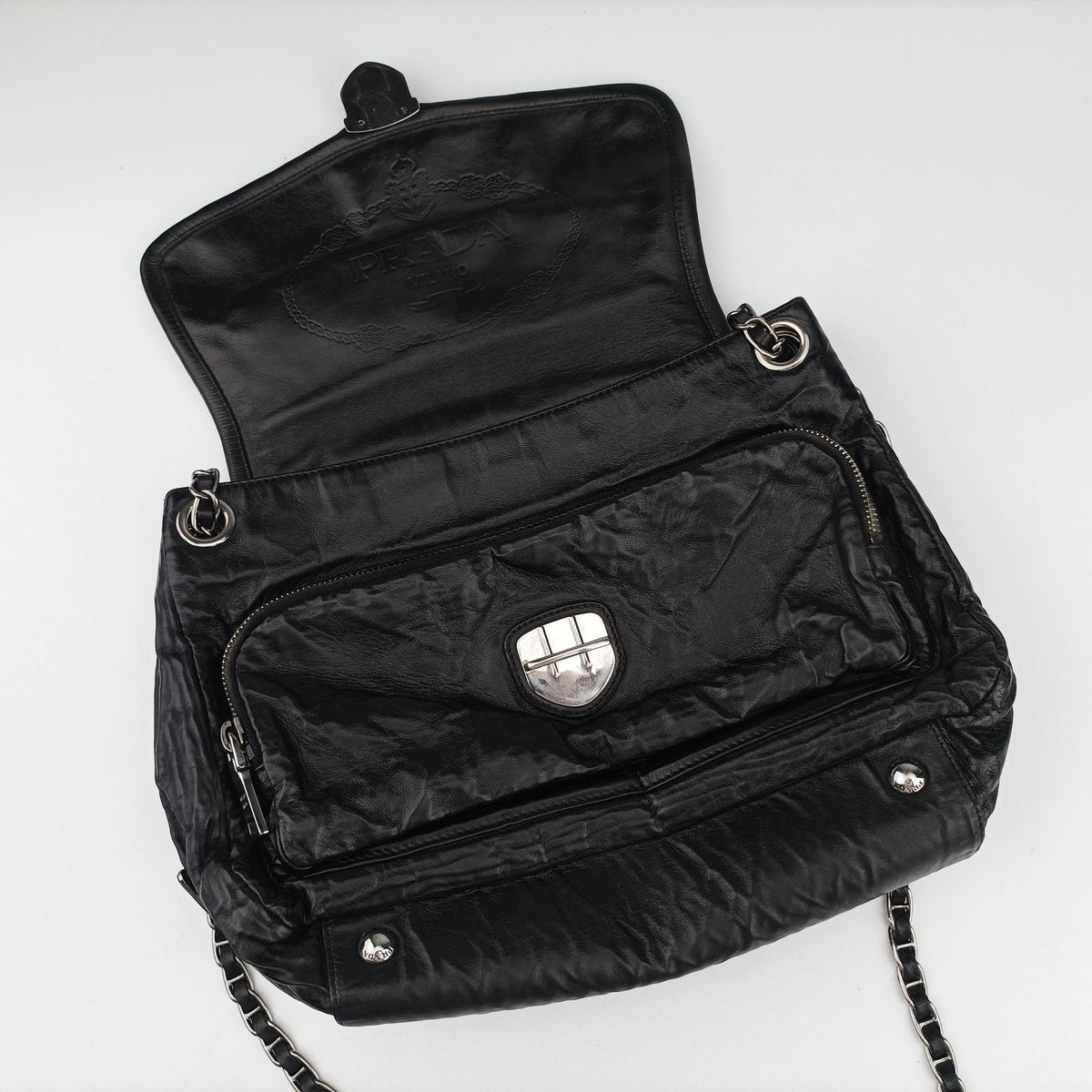 Antique Pushlock Chain Black Leather 31/Jアンティーク プッシュロック チェーン ブラック レザー 31/J
