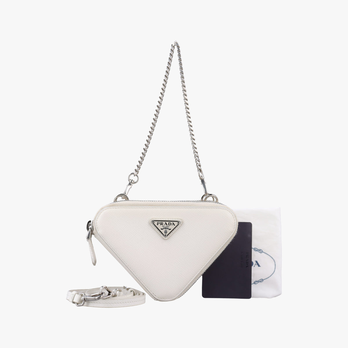 Triangle Logo Plate White SAFFIANO Leather 1NR015 234トライアングルロゴ ホワイト サフィアーノレザー 1NR015 234