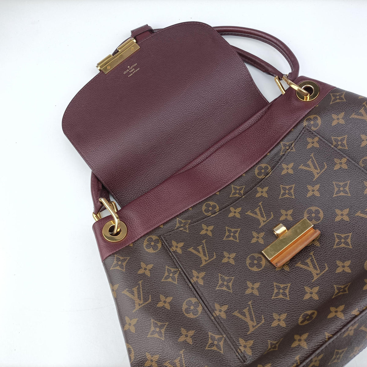 Secondhand Louis Vuitton OLYMPE Brown×QUETSCHE Monogram Canvas×calf leather M40926 handbag | stylenewstar