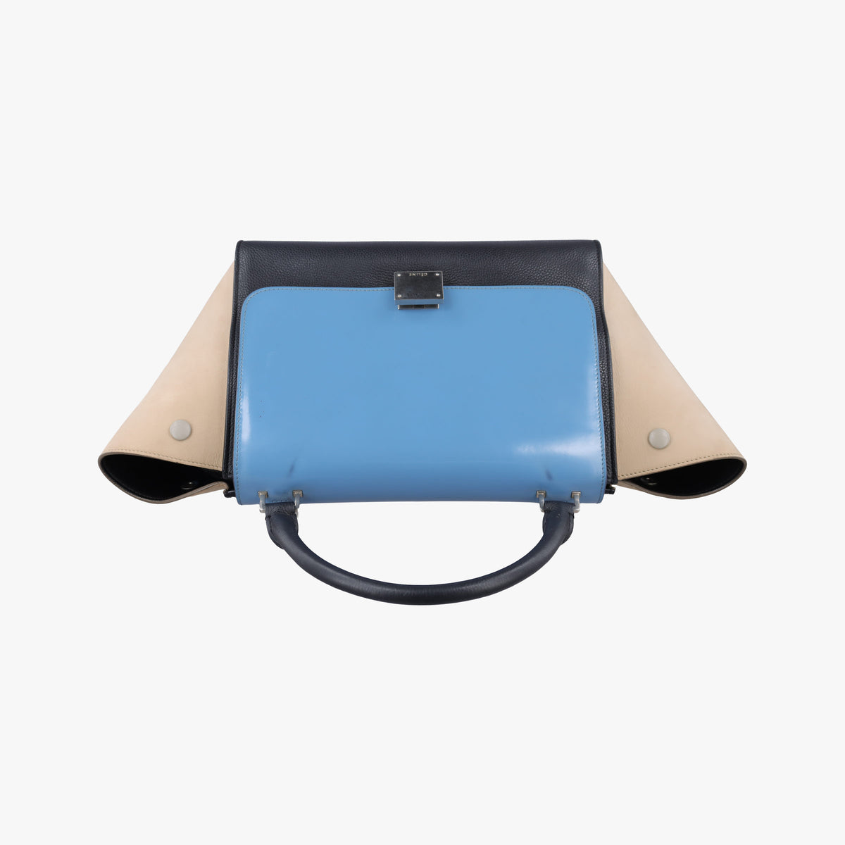 Pre-owned Celine Trapeze Blue×Black×Beige leather shoulderbag | stylenewstar