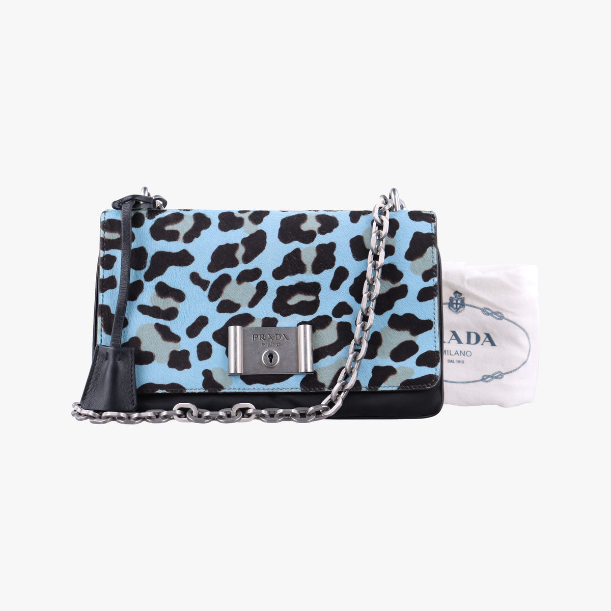 Vintage Prada Leopard print Blue×Black ponyhair×nylon 1BD009 shoulderbag | stylenewstar