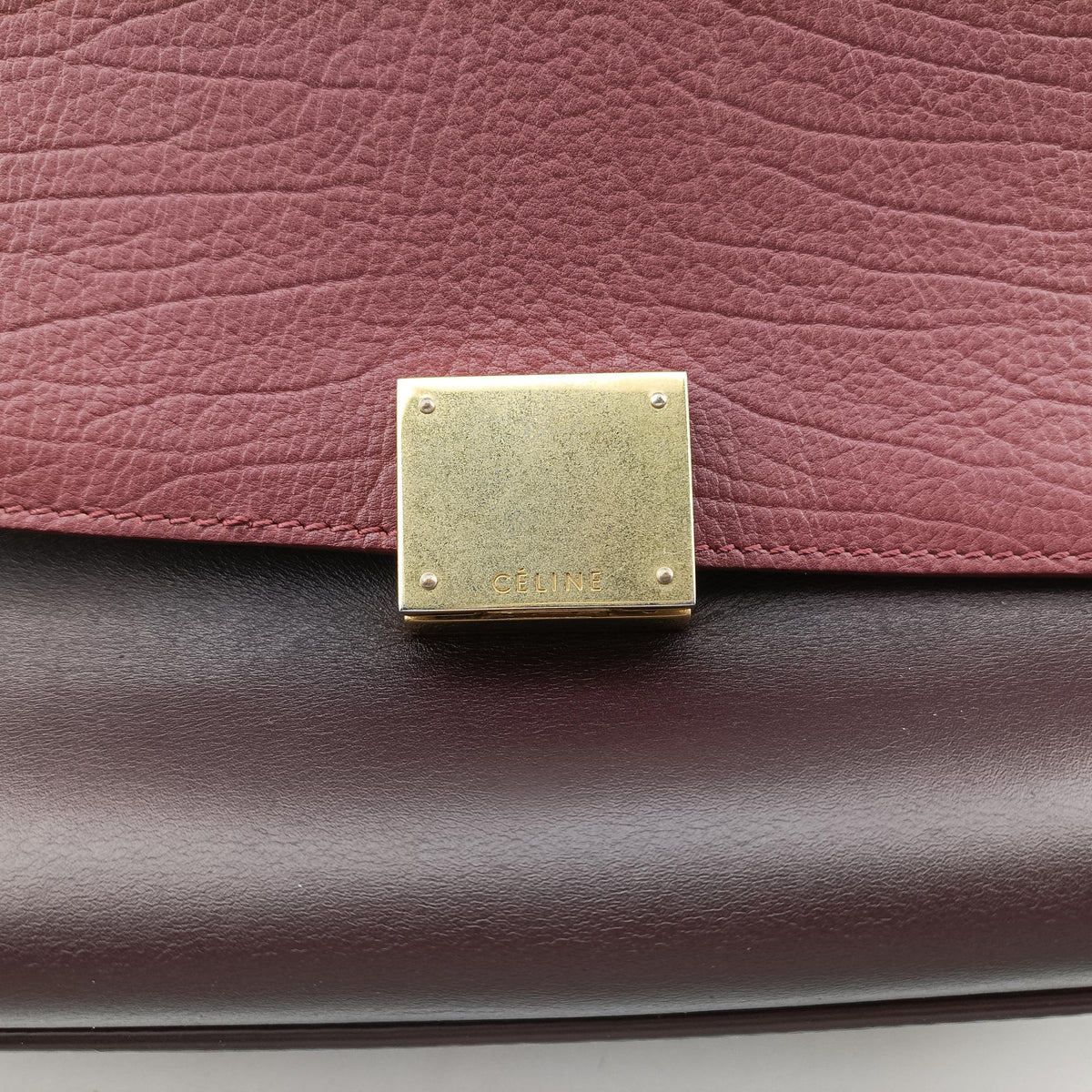 Pre-owned Celine Trapeze Bordeaux×Black×Brown Suede × leather shoulderbag | stylenewstar