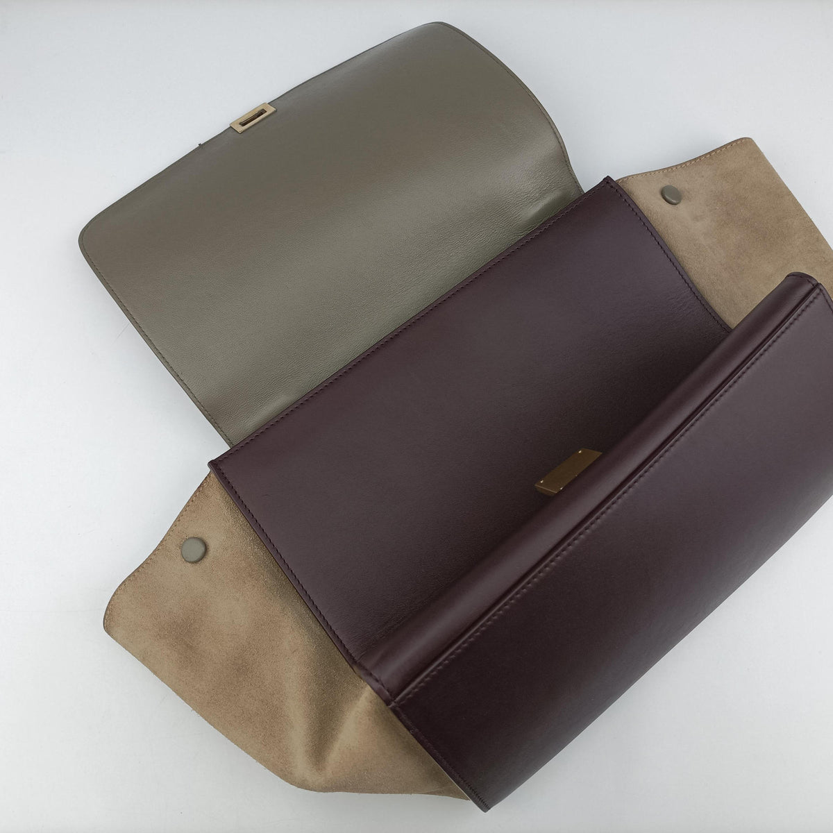 Pre-owned Celine Trapeze Bordeaux×Black×Brown Suede × leather shoulderbag | stylenewstar
