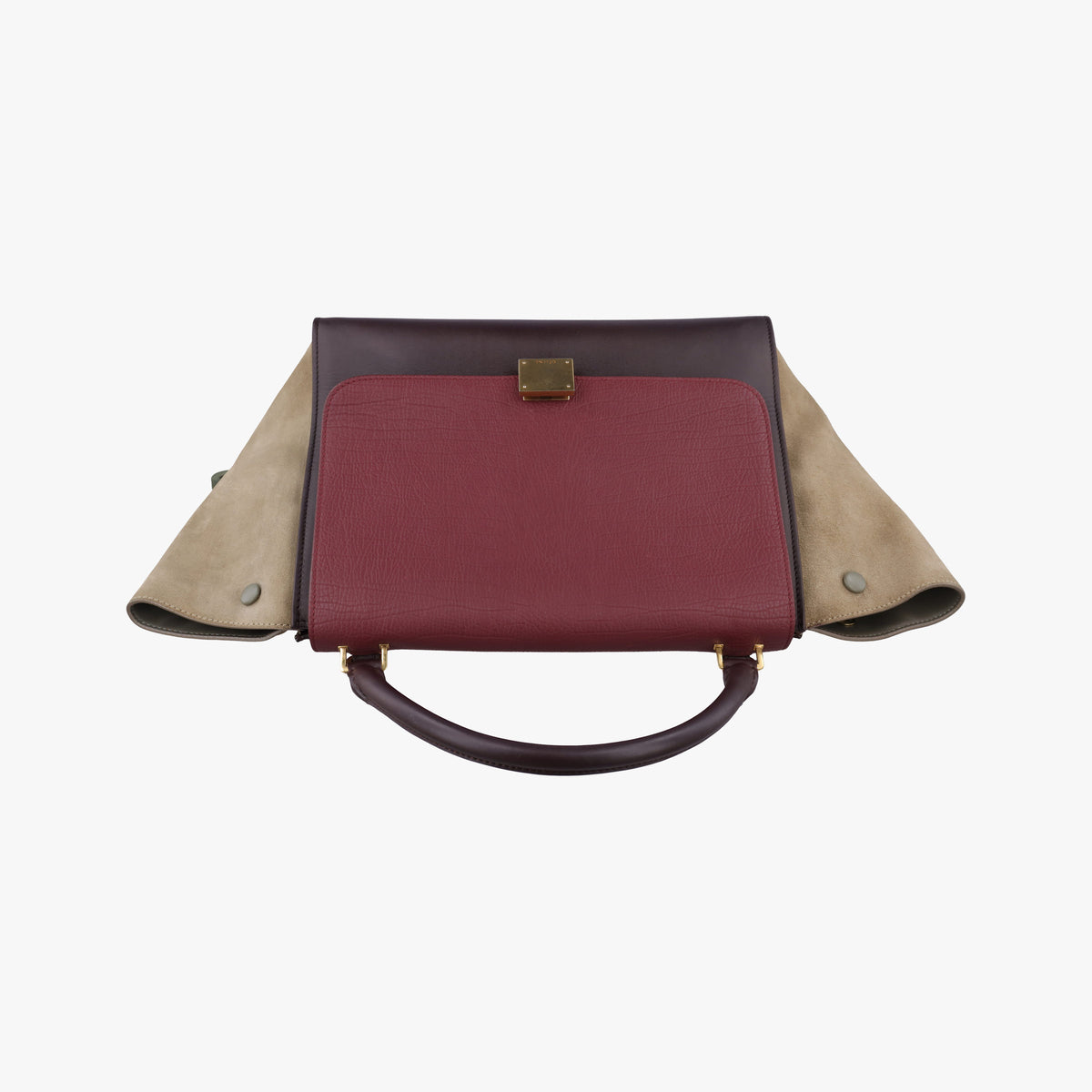 Pre-owned Celine Trapeze Bordeaux×Black×Brown Suede × leather shoulderbag | stylenewstar