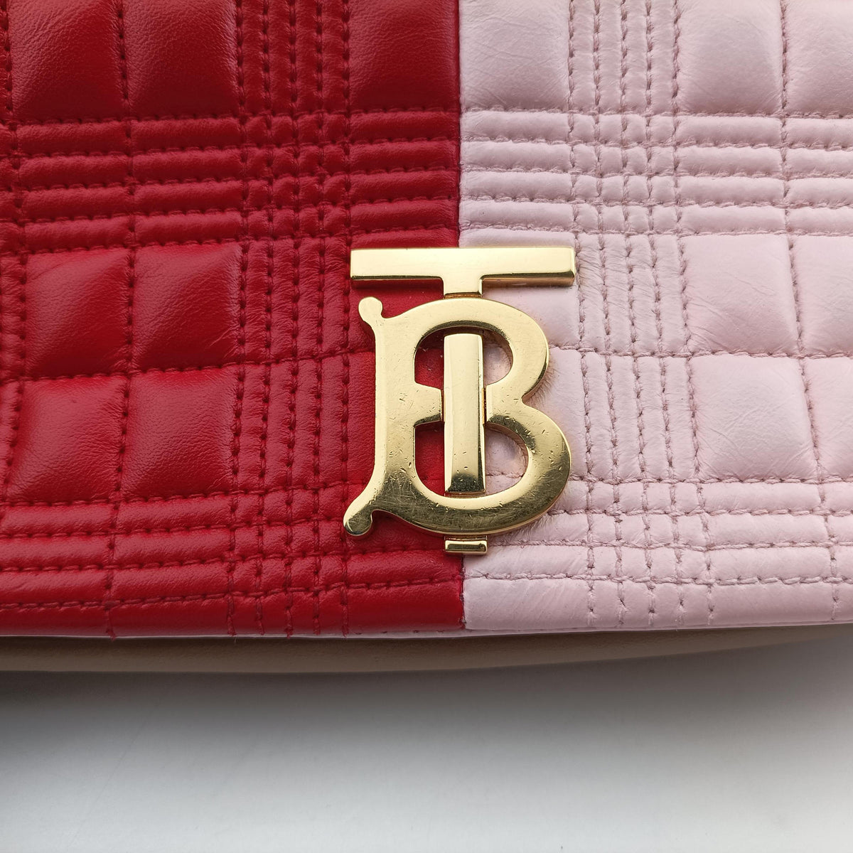Pre-owned Burberry Lola chain TB Red×Pink×Beige Leather shoulderbag | stylenewstar
