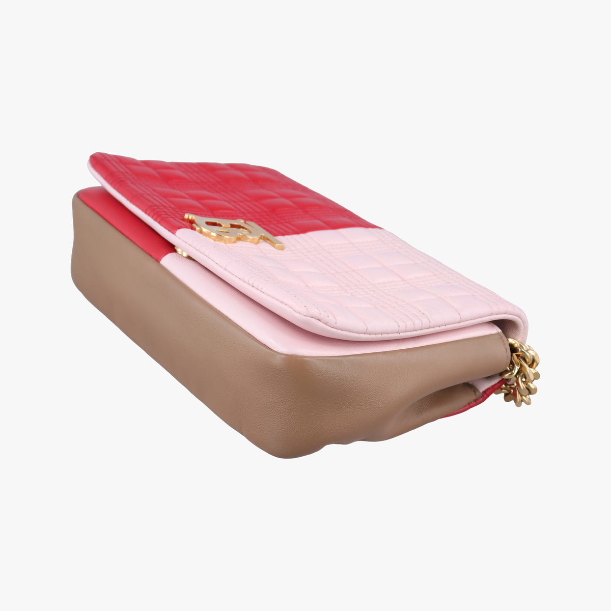 Pre-owned Burberry Lola chain TB Red×Pink×Beige Leather shoulderbag | stylenewstar