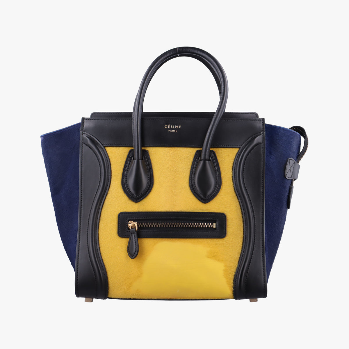 Luggage Micro shopper Black×Yellow×Blue leather×ponyhair W-GA-0164ラゲージマイクロショッパー ブラック×イエロー×ブルー レザー×ハラコ W-GA-0164