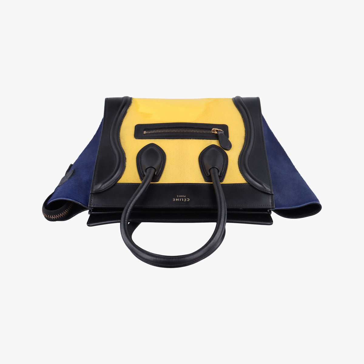 Luggage Micro shopper Black×Yellow×Blue leather×ponyhair W-GA-0164ラゲージマイクロショッパー ブラック×イエロー×ブルー レザー×ハラコ W-GA-0164