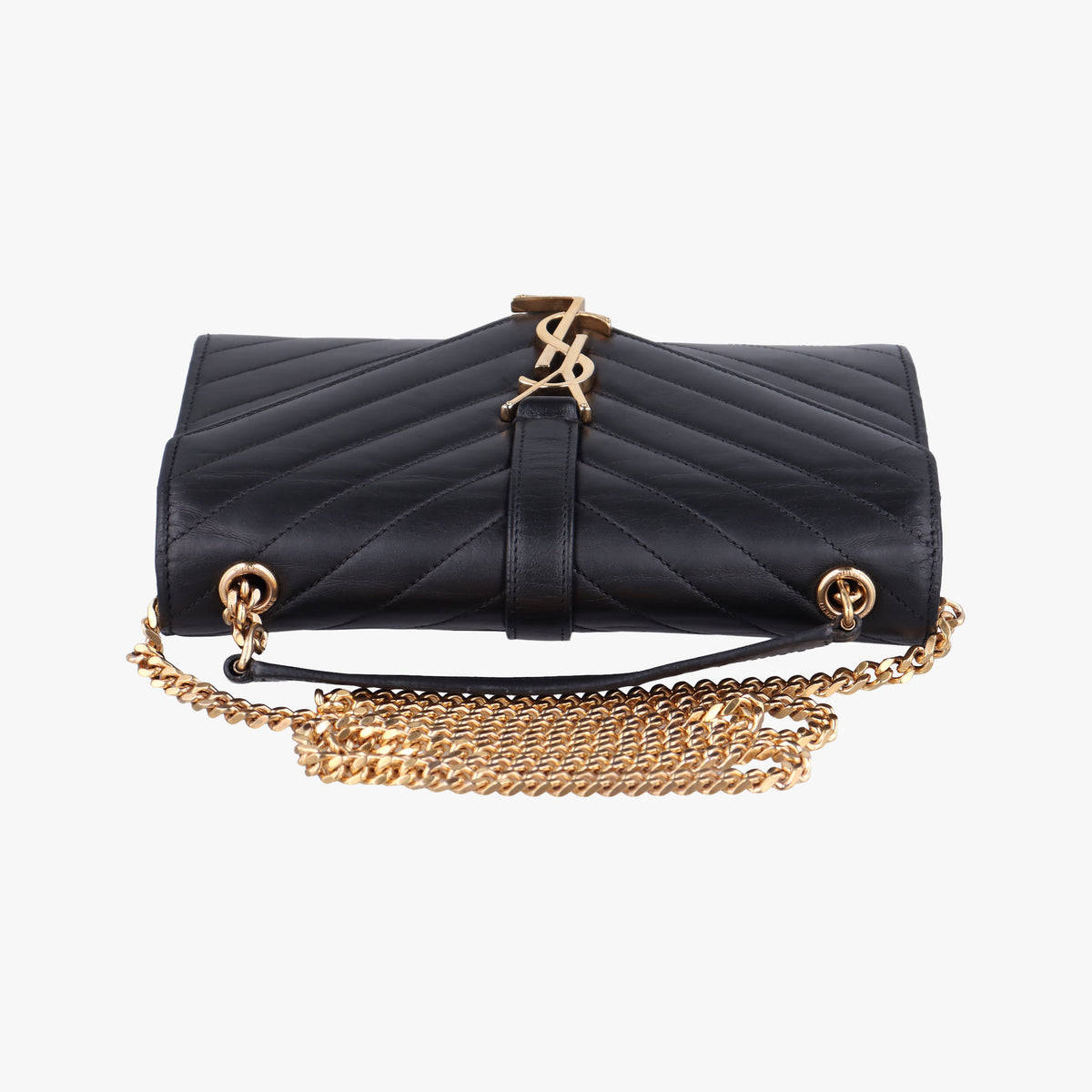 Pre-owned Yves Saint Laurent Monogram Envelope Black Leather 396909 shoulderbag | stylenewstar