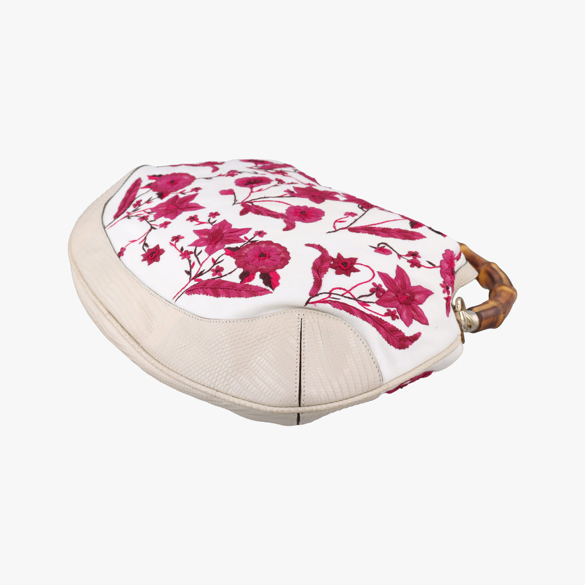 Vintage Gucci Bamboo White × Bordeaux Flora Canvas× Leather 171292 shoulderbag | stylenewstar