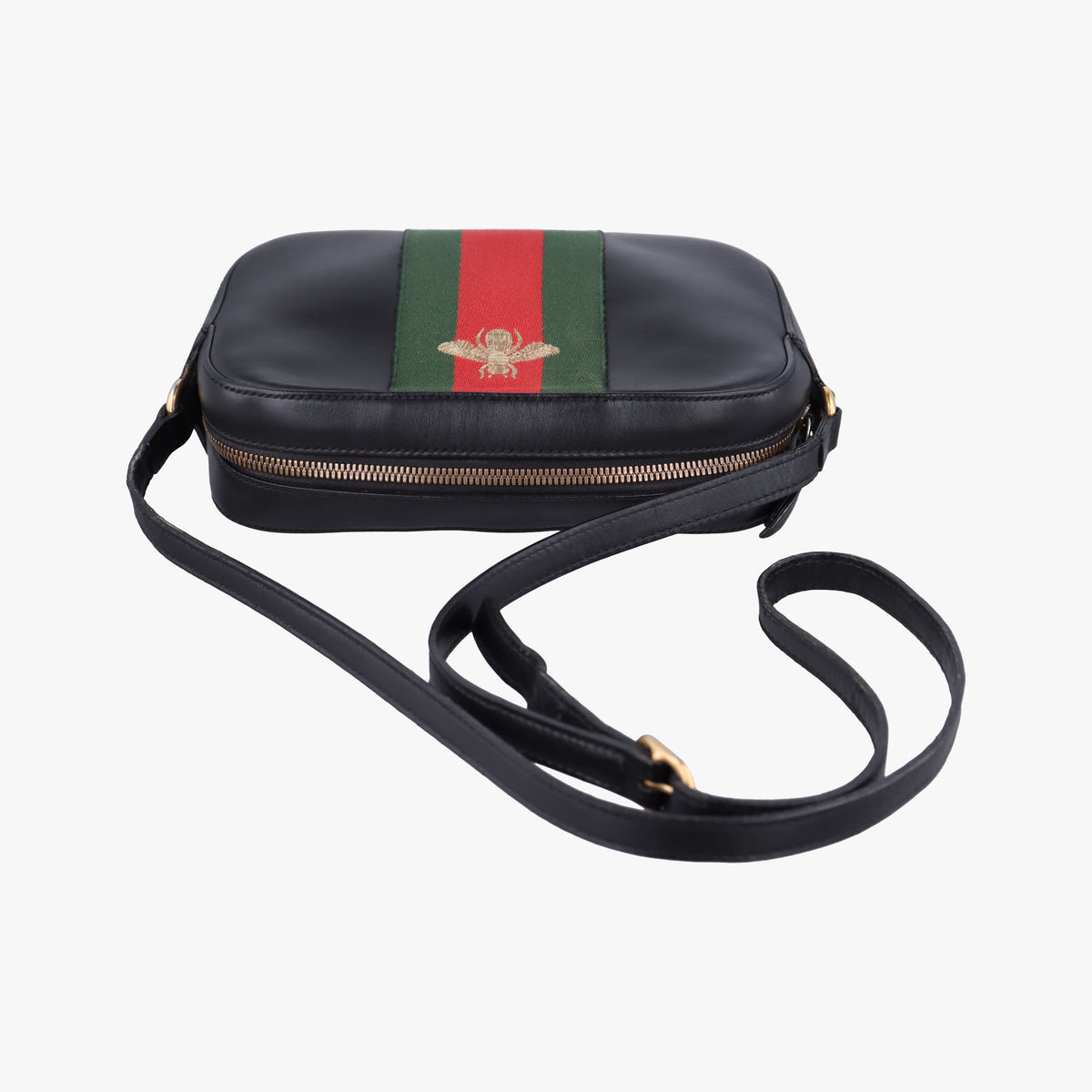 Pre-owned Gucci Bee Web Black Leather 412008 shoulderbag | stylenewstar