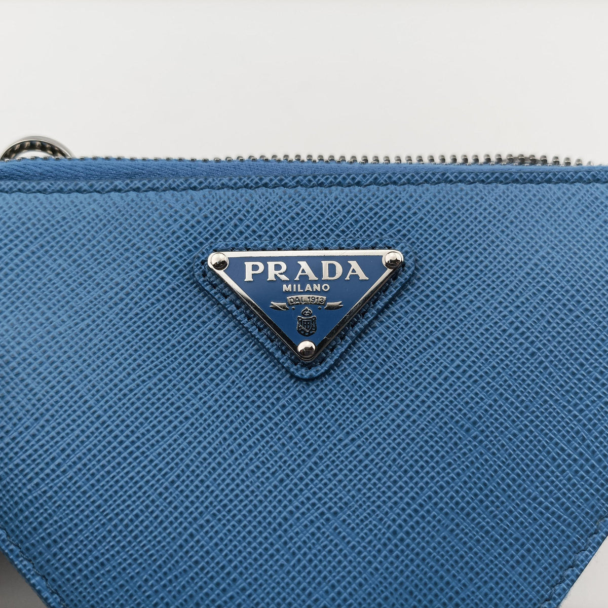 Secondhand Prada Triangle Logo Plate Blue SAFFIANO Leather 1NR015 shoulderbag | stylenewstar