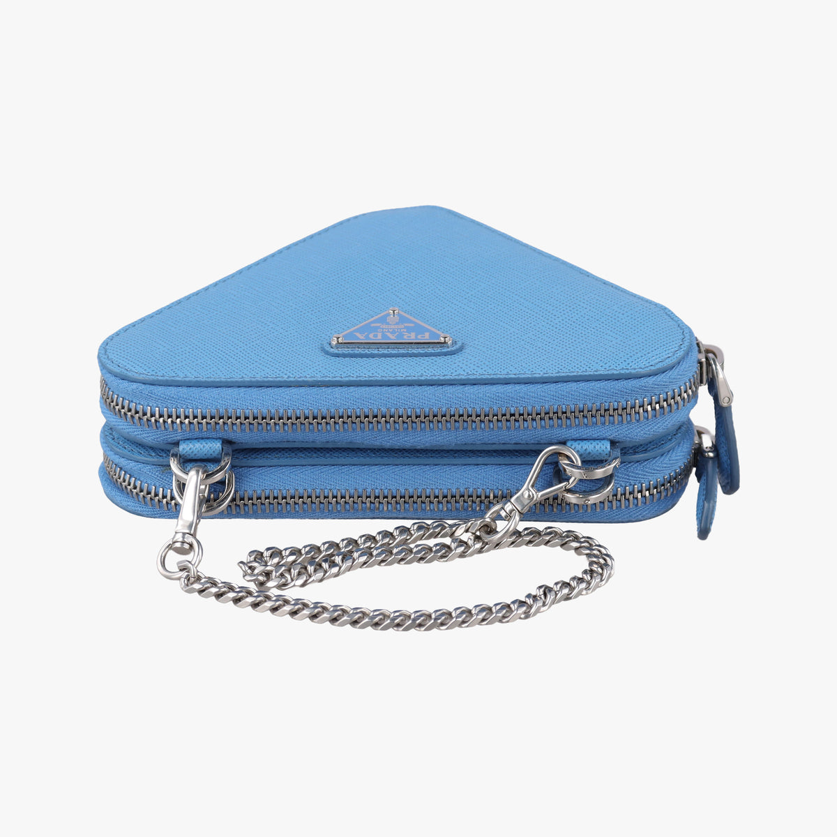 Secondhand Prada Triangle Logo Plate Blue SAFFIANO Leather 1NR015 shoulderbag | stylenewstar