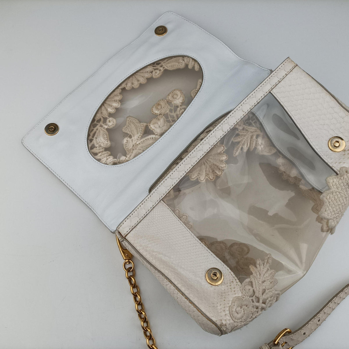 Vintage Dolce & Gabbana Sicily White Snakeskin x PVC shoulderbag | stylenewstar