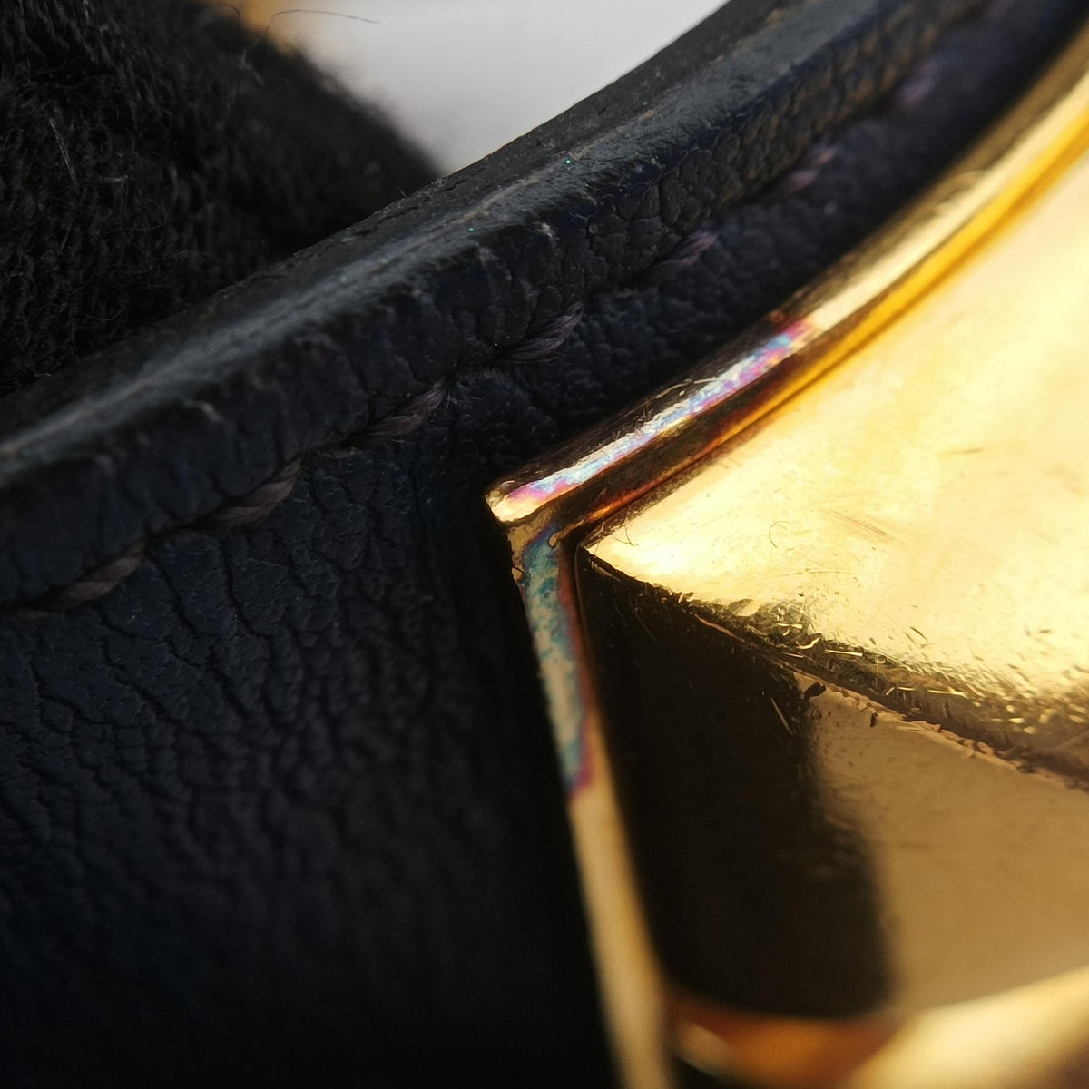 Pre-owned Hermes Collier de Chien Blue×golden Leather × GP bangle/wristband | stylenewstar