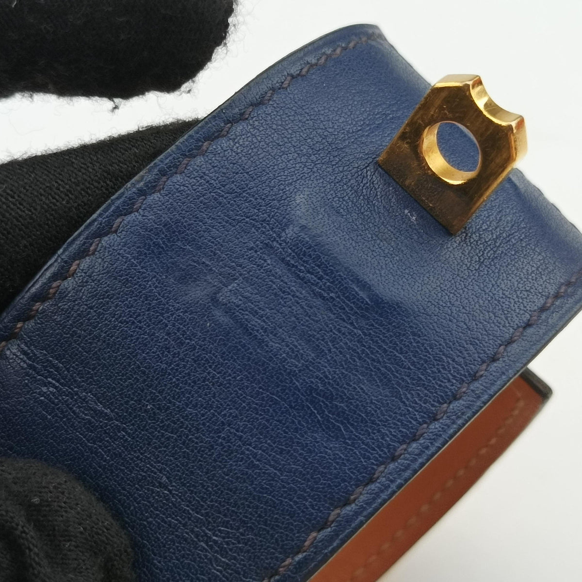 Pre-owned Hermes Collier de Chien Blue×golden Leather × GP bangle/wristband | stylenewstar