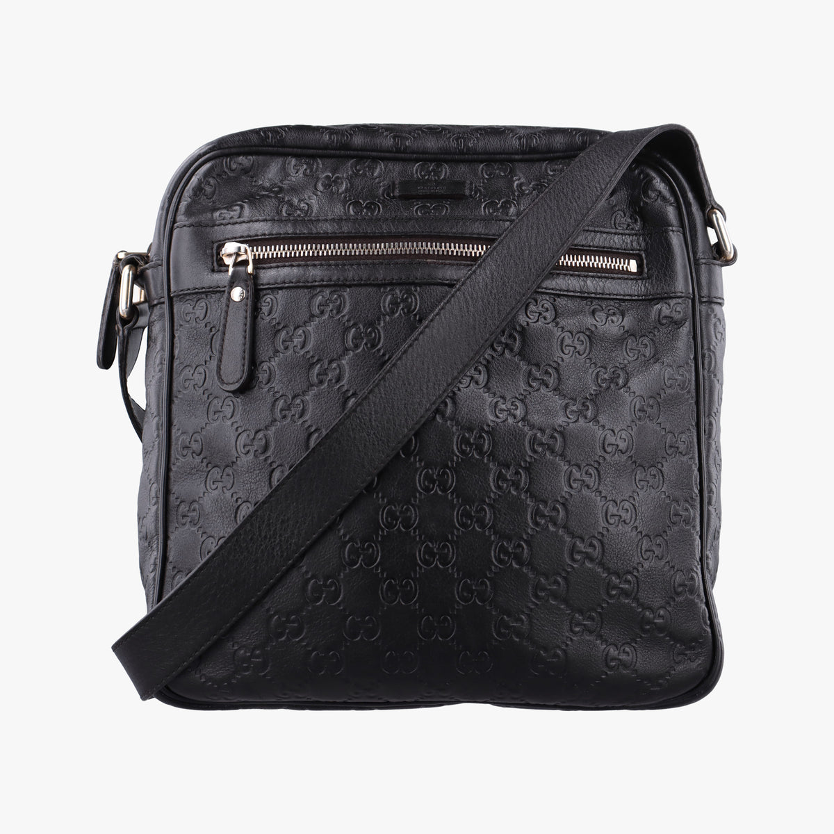 Pre-owned Gucci Guccissima Messenger Black Leather 201448 shoulderbag | stylenewstar