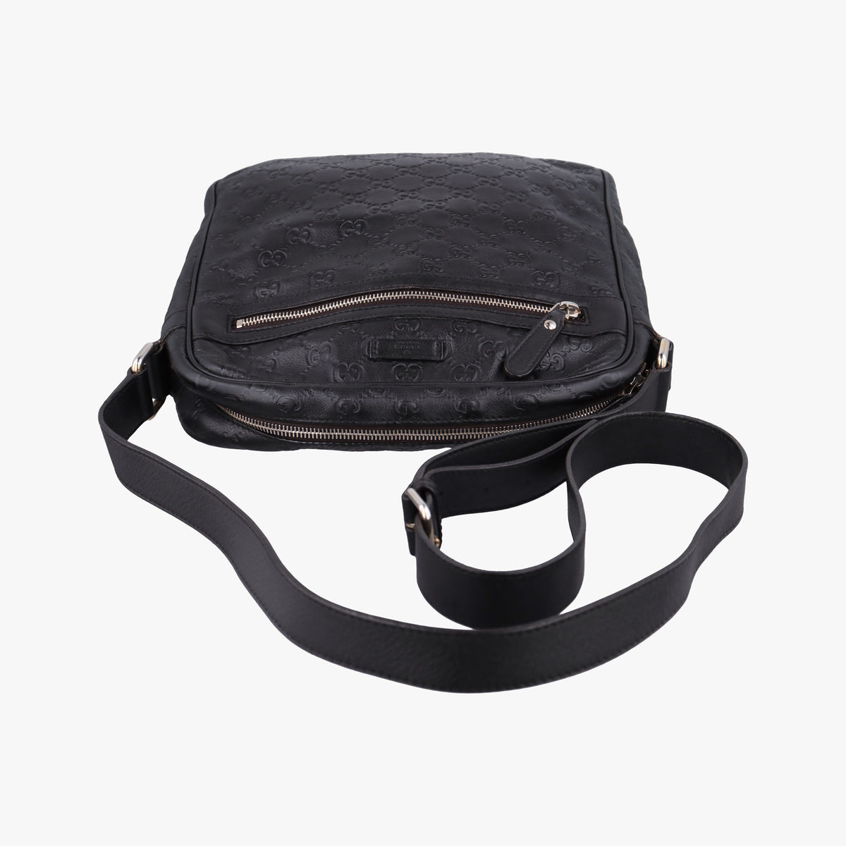 Pre-owned Gucci Guccissima Messenger Black Leather 201448 shoulderbag | stylenewstar