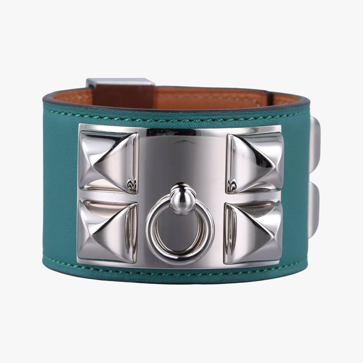 Secondhand Hermes Collier de chien Green×silver Leather × GP bangle/wristband | stylenewstar