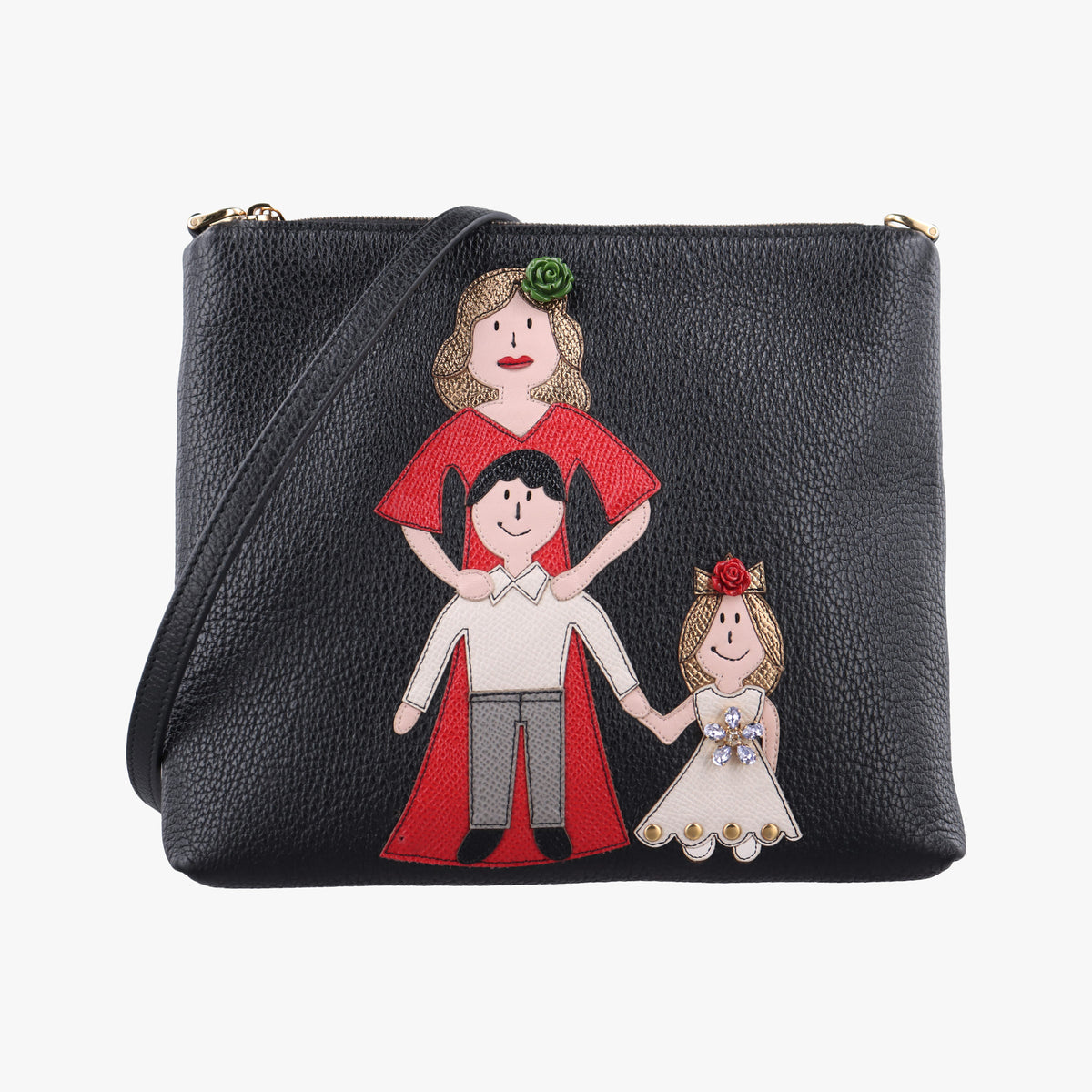 Vintage Dolce & Gabbana Family Patch Black Leather shoulderbag | stylenewstar