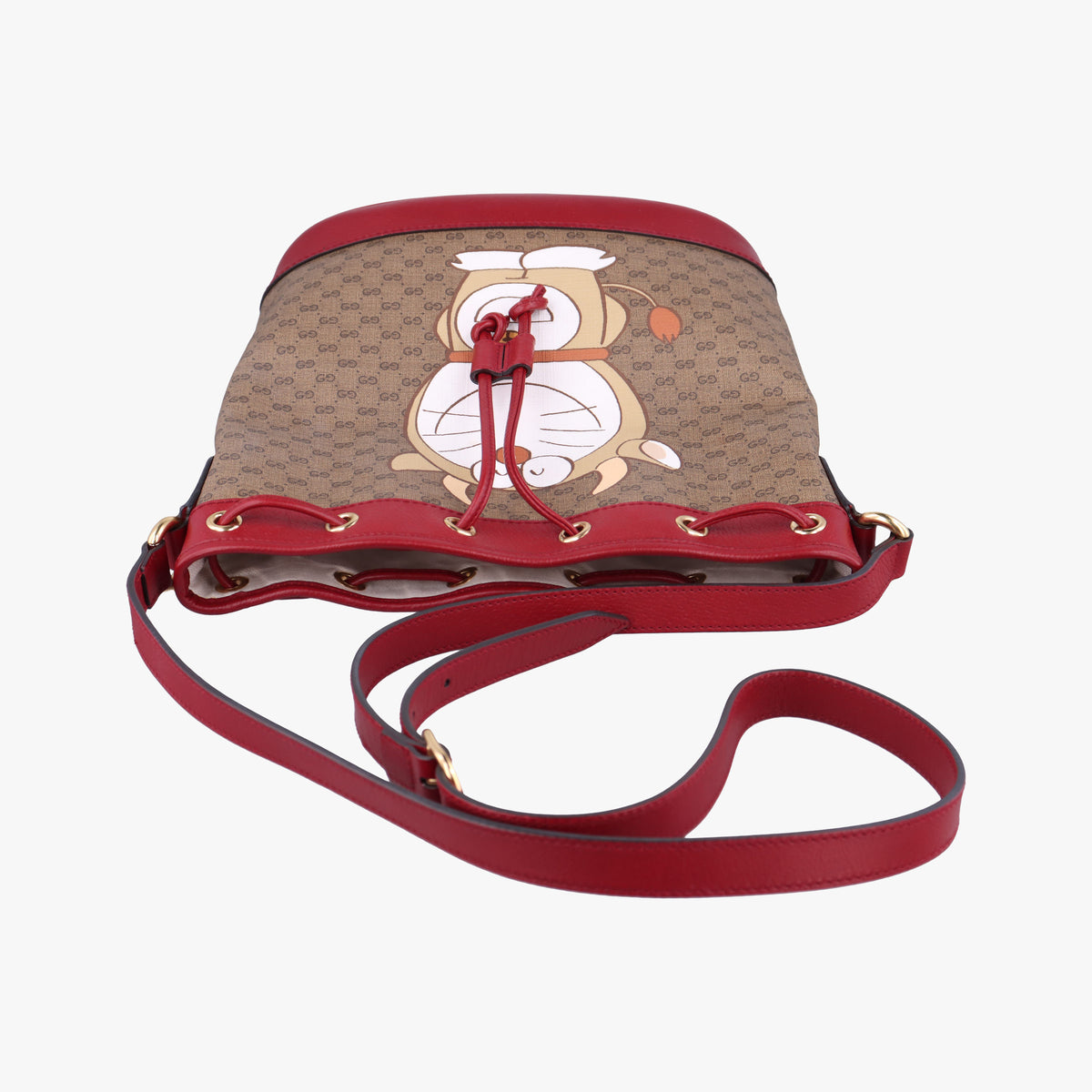 Doraemon collaboration Brown x red PVC coated canvas×Leather 655597 A034153779ドラえもんコラボ ブラウンxレッド PVCコーティングキャンバス×レザー 655597 A034153779