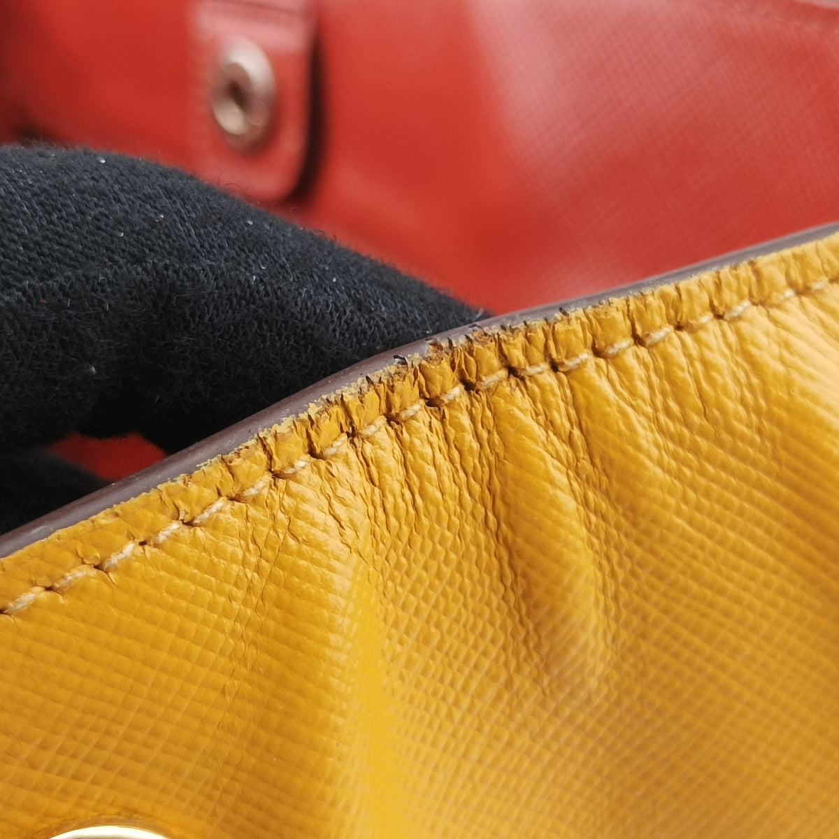 Triangle logo Orange x Yellow Saffiano leather 31/H 165トライアングルロゴ オレンジ x イェロー サフィアーノレザー 31/H 165