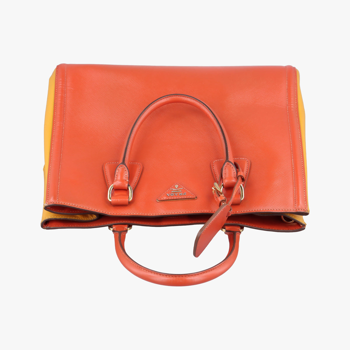 Triangle logo Orange x Yellow Saffiano leather 31/H 165トライアングルロゴ オレンジ x イェロー サフィアーノレザー 31/H 165
