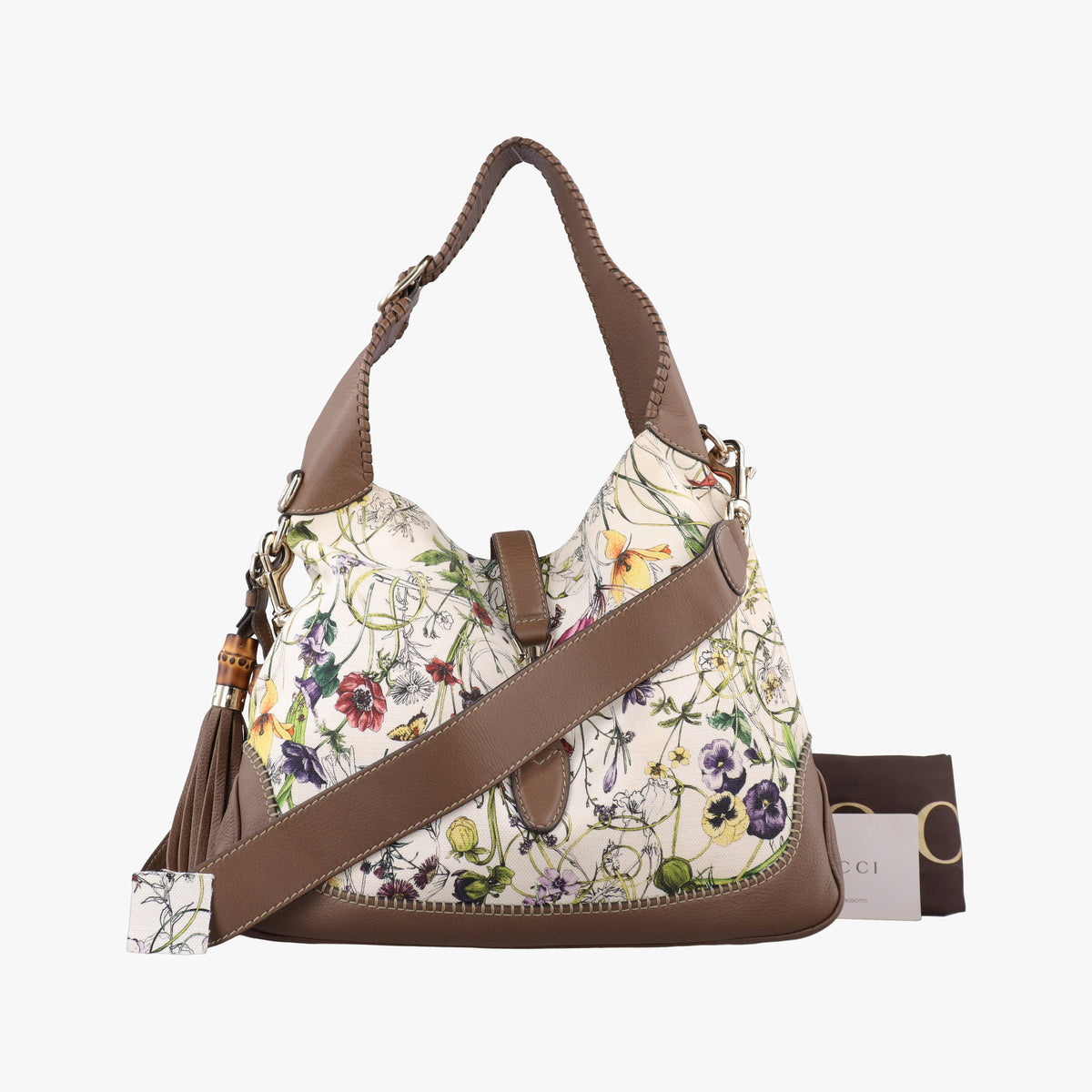 New Jackie Flora brown×Multicolour canvas×leather 246907 E013109413ニュージャッキー フローラ ブラウン×マルチカラー キャンバス×レザー 246907 E013109413