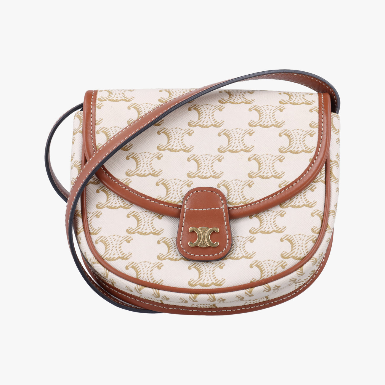 Triomphe Mini Besace White×brown PVC coated canvas  F-CU-1291ミニ ブザス トリオンフ ホワイト×ブラウン PVCコーティングキャンバス  F-CU-1291