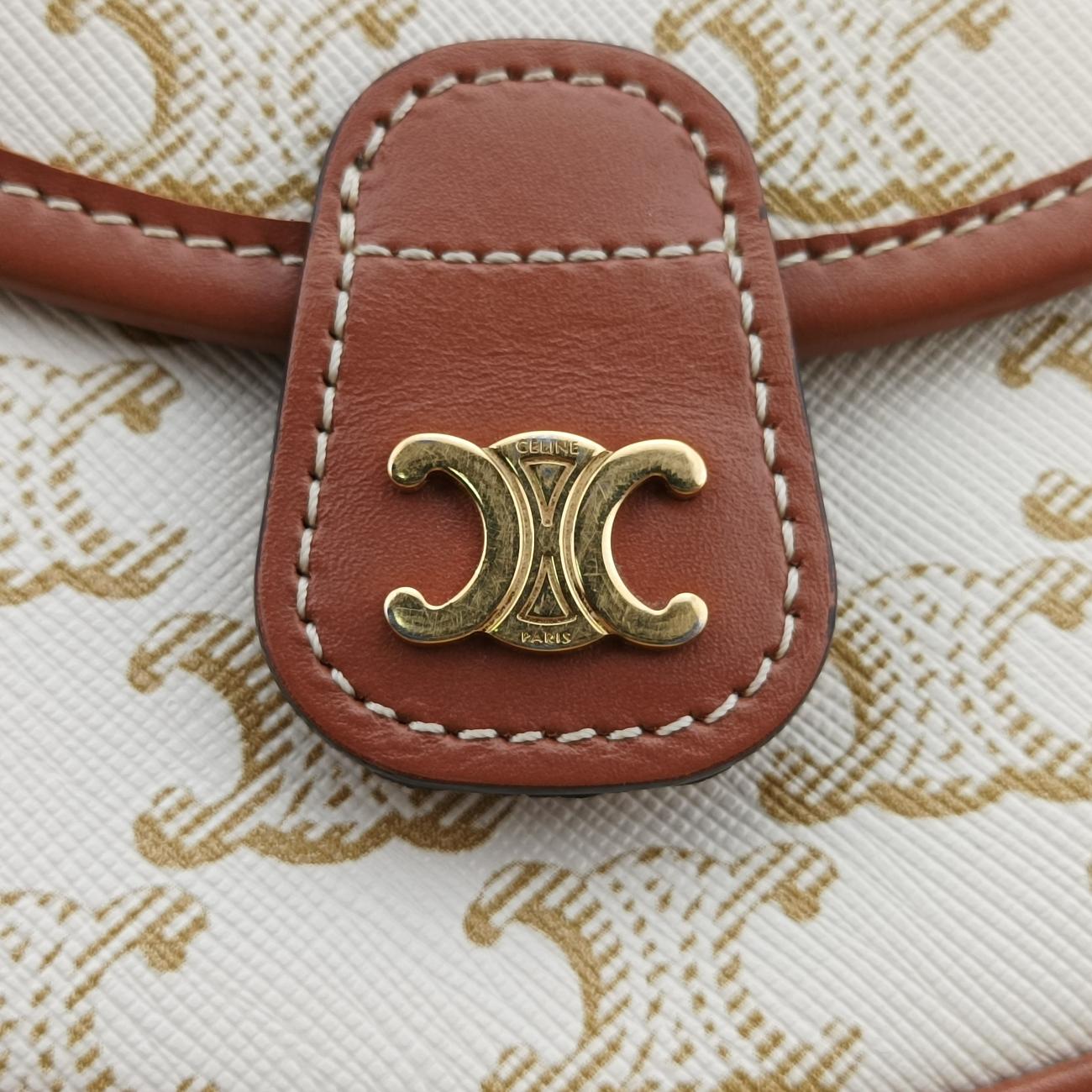 Triomphe Mini Besace White×brown PVC coated canvas  F-CU-1291ミニ ブザス トリオンフ ホワイト×ブラウン PVCコーティングキャンバス  F-CU-1291
