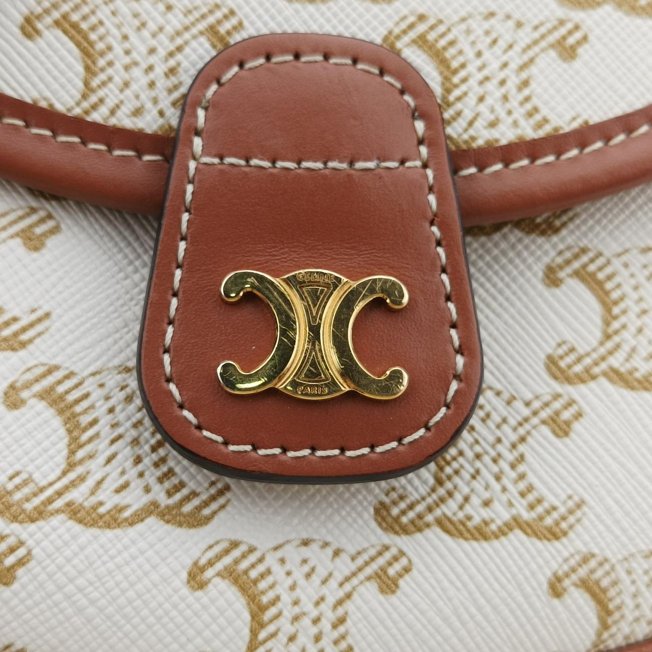 Triomphe Mini Besace White×brown PVC coated canvas  F-CU-1211ミニ ブザス トリオンフ ホワイト×ブラウン PVCコーティングキャンバス  F-CU-1211